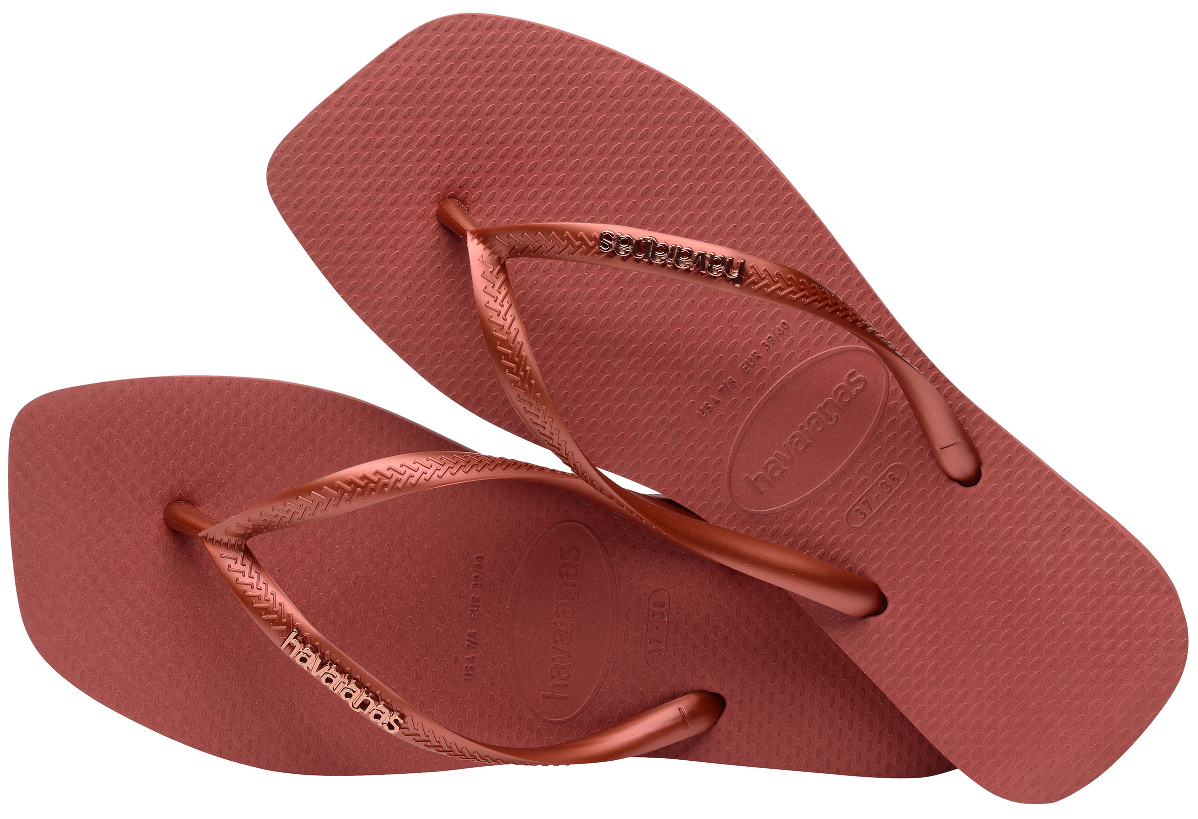 Havaianas Zehentrenner »SQUARE LOGO METALLIC«, Sommerschuh, Schlappen, Poolsildes mit Metallic-Riemchen