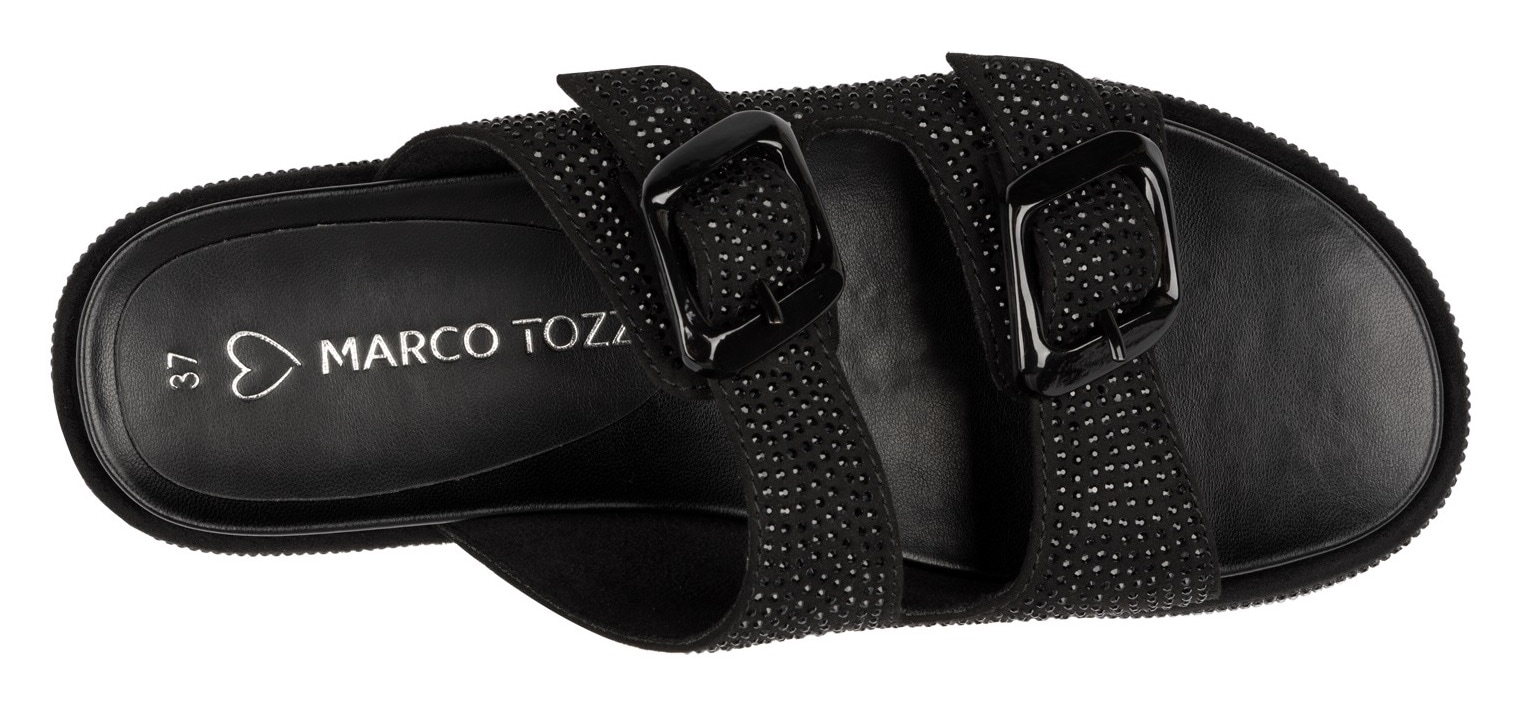 MARCO TOZZI Pantolette, Plateau, Sommerschuh, Schlupfschuh mit glänzenden Schmucksteinen