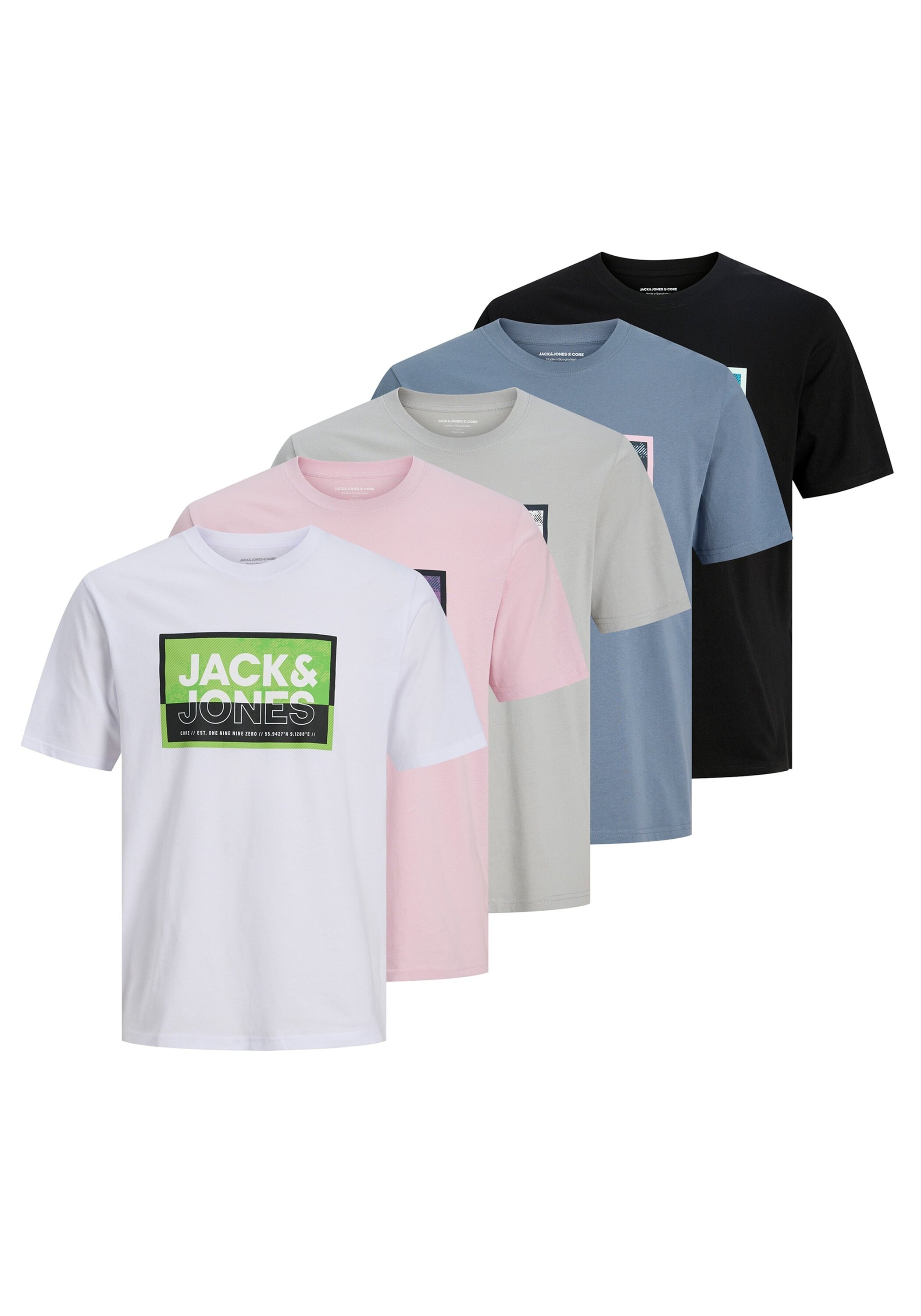 Jack & Jones T-Shirt "T-Shirt JCOLOGAN SUMMER PRINT TEE CREW 5PK MP 5er Pack" 5