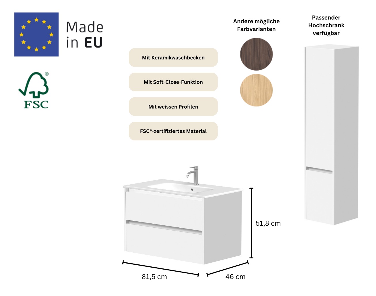 welltime Waschtisch "City, Badmöbel, Badkommode, Badschrank, in verschieden günstig online kaufen