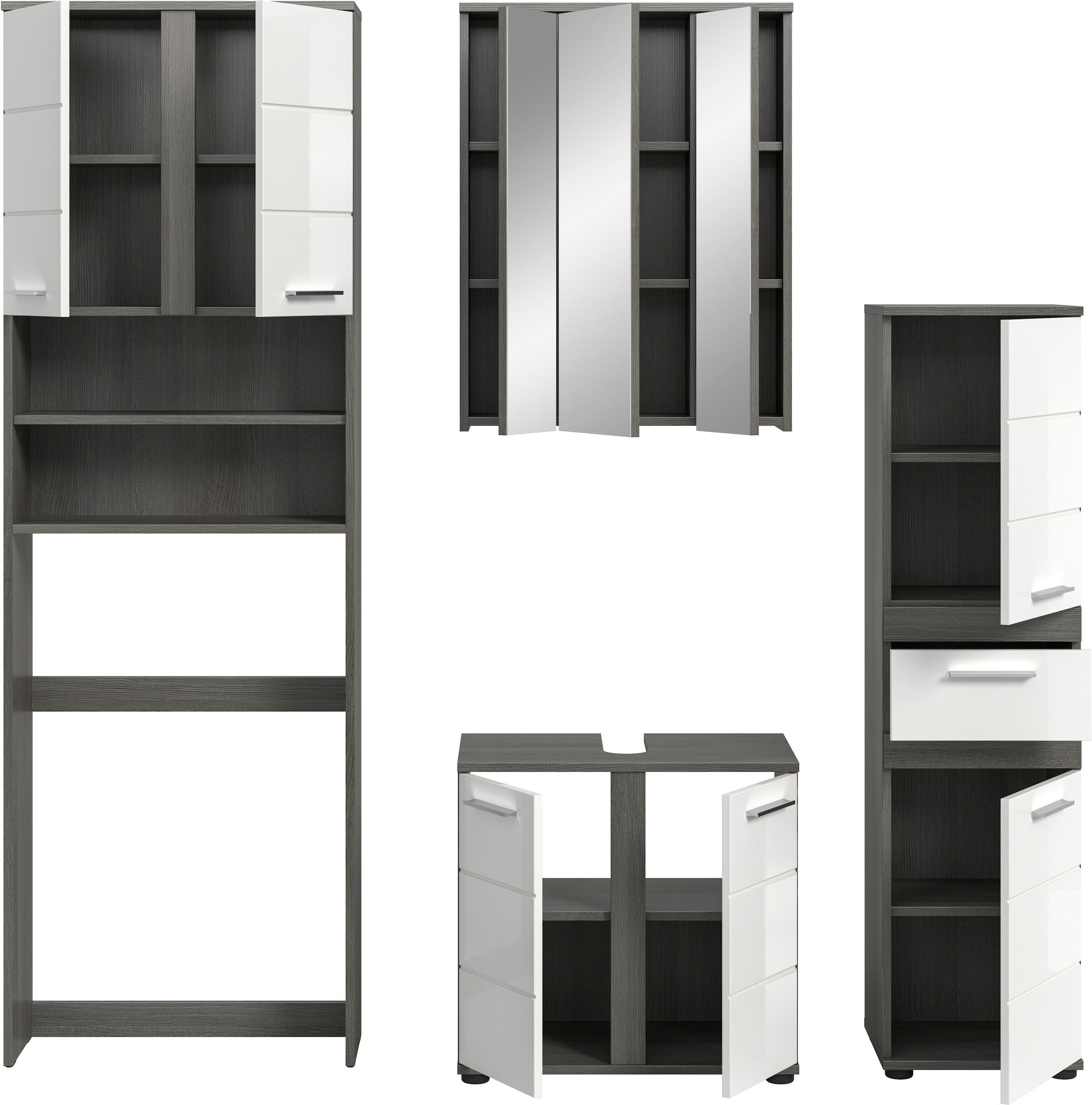 welltime Badmöbel-Set »LUCCA, 4-tlg. Badkombination, viel Stauraum, modernes Design« 4 Stk. tlg.