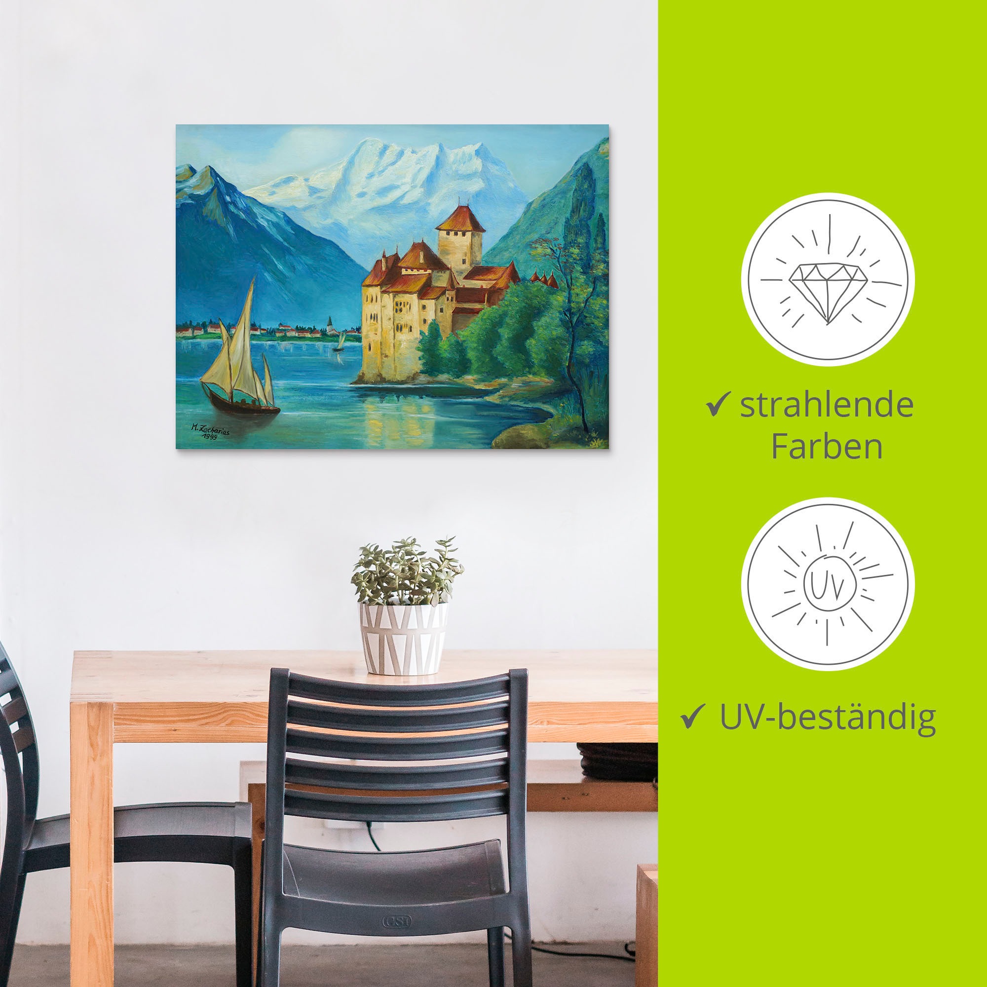 Artland Alu-Dibond-Druck »Schloss Chillon am Genfer See«, Gebäude, (1 St.), für Innen- und Außenbereich geeignet, Outdoorbild