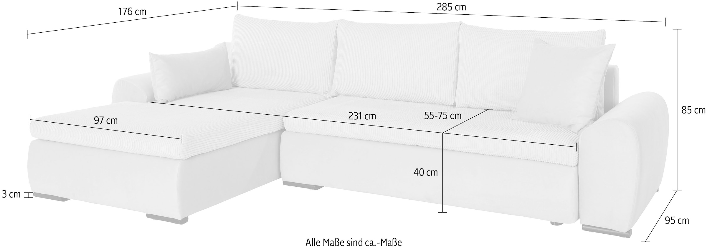 Home affaire Ecksofa Win L-Form, wahlweise mit Bettfunktion und Bettkasten
