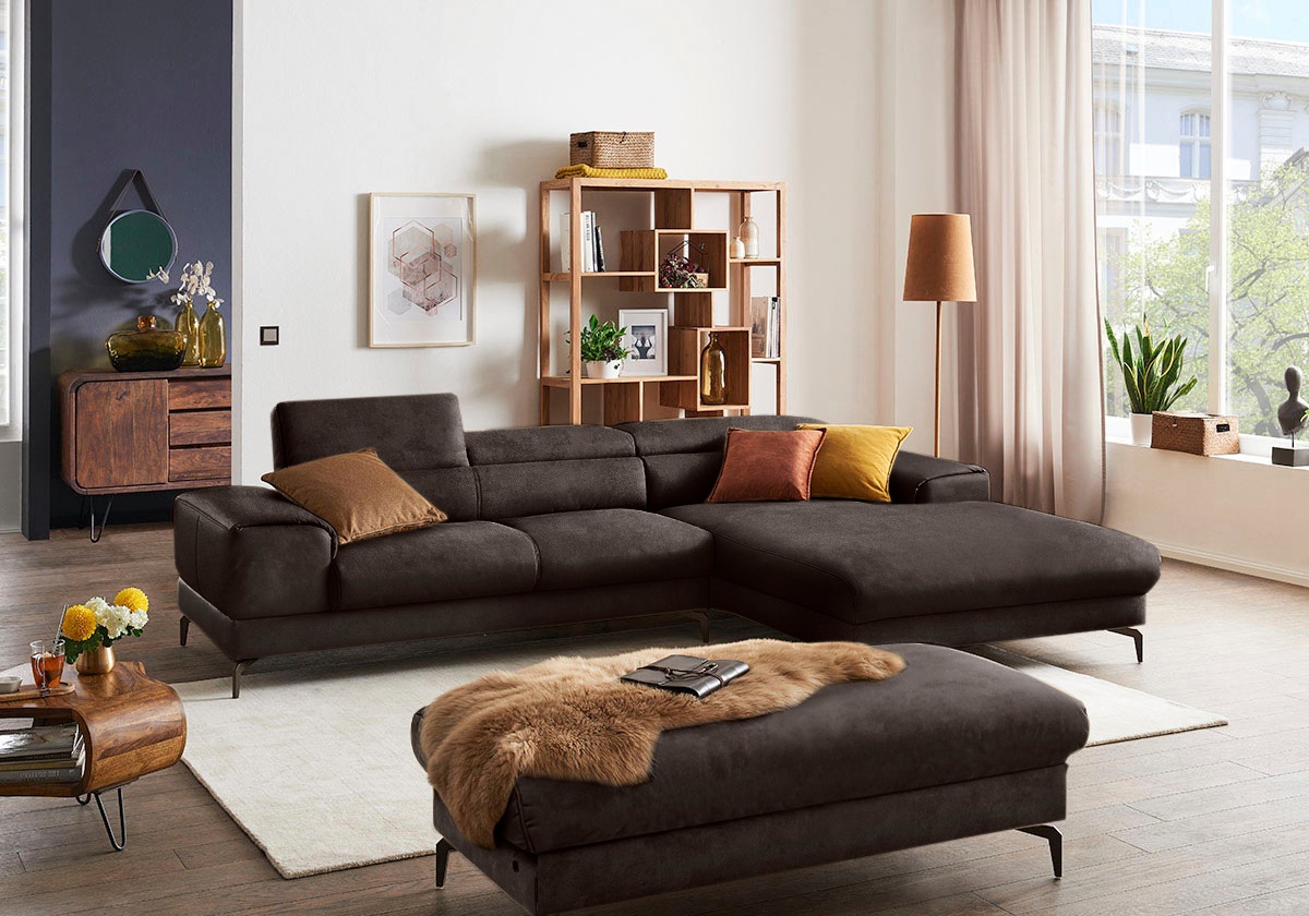 W.SCHILLIG Ecksofa »piedroo, Designsofa mit tollem Sitzkomfort, elegant und bequem, L-Form«, Kopfteilverstellung, wahlweise mit Sitztiefenverstellung, Breite 303cm