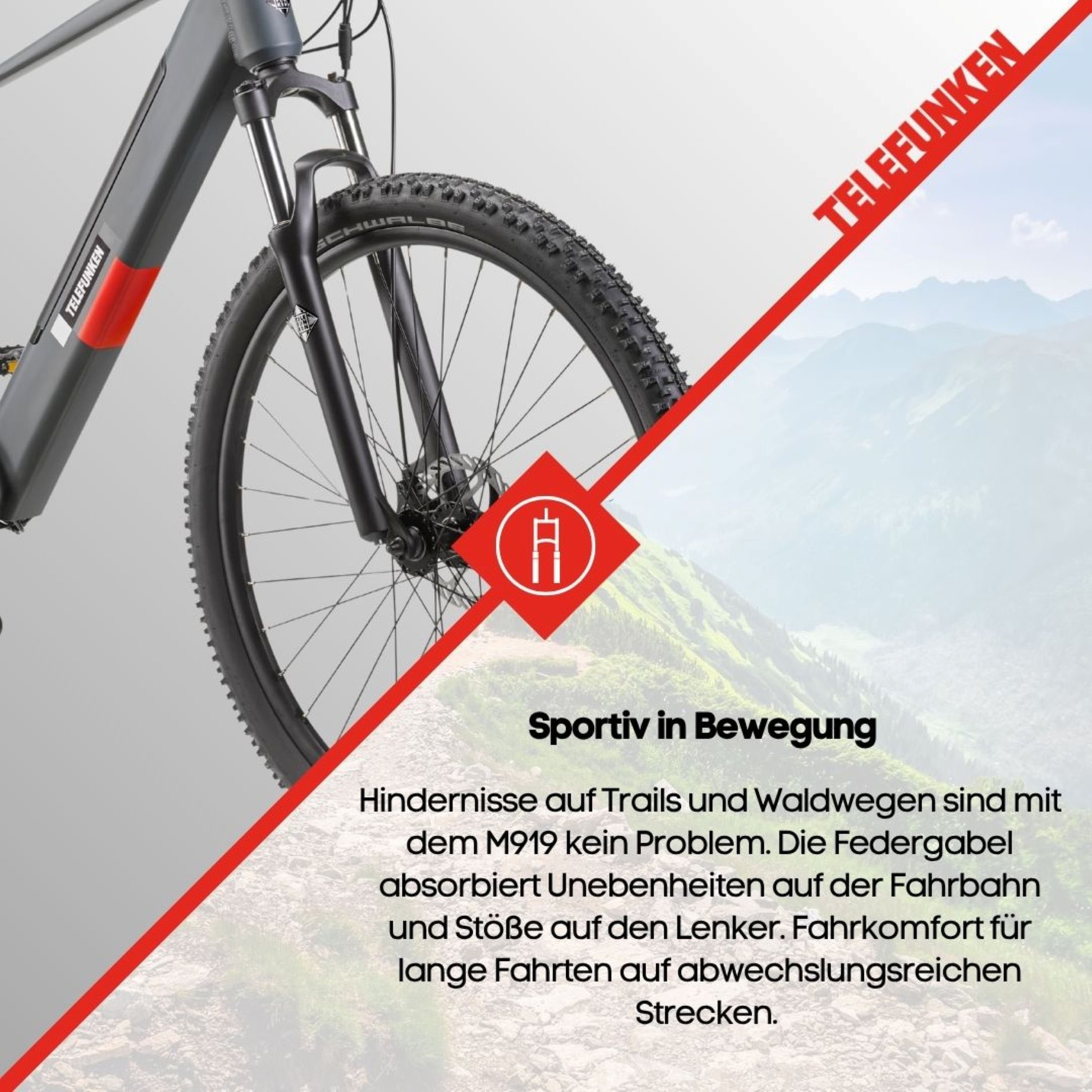 Telefunken E-Bike »E-MTB Aufsteiger M919«, 7 Gang, Shimano, Tourney, Heckmotor 250 W, Pedelec, Elektrofahrrad, Damen u. Herren, E-MTB, Mountainbike, 29 Zoll