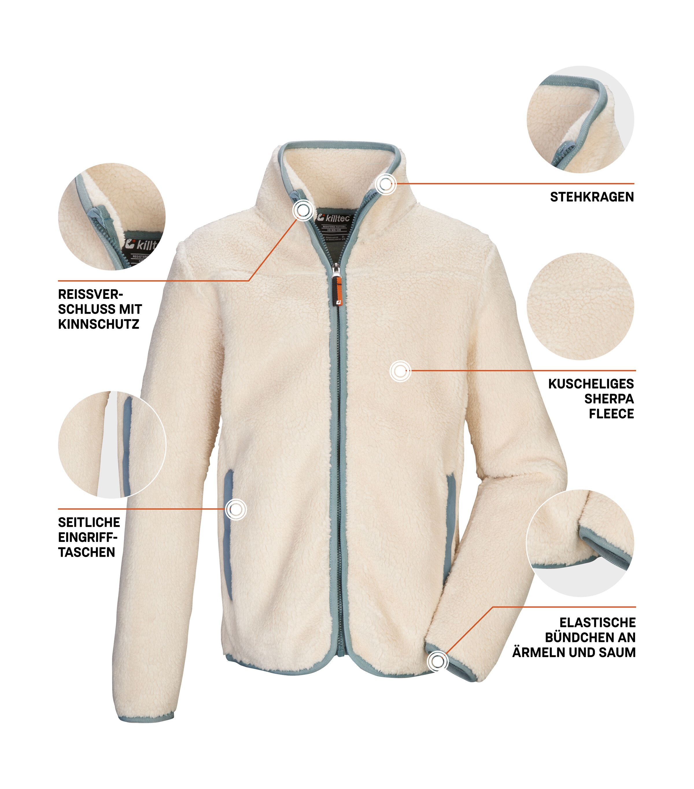 Killtec Fleecejacke »KOW 241 BYS FLC JCKT«, Weiche Sherpa Fleecejacke mit Kinnschutz und Stehkragen