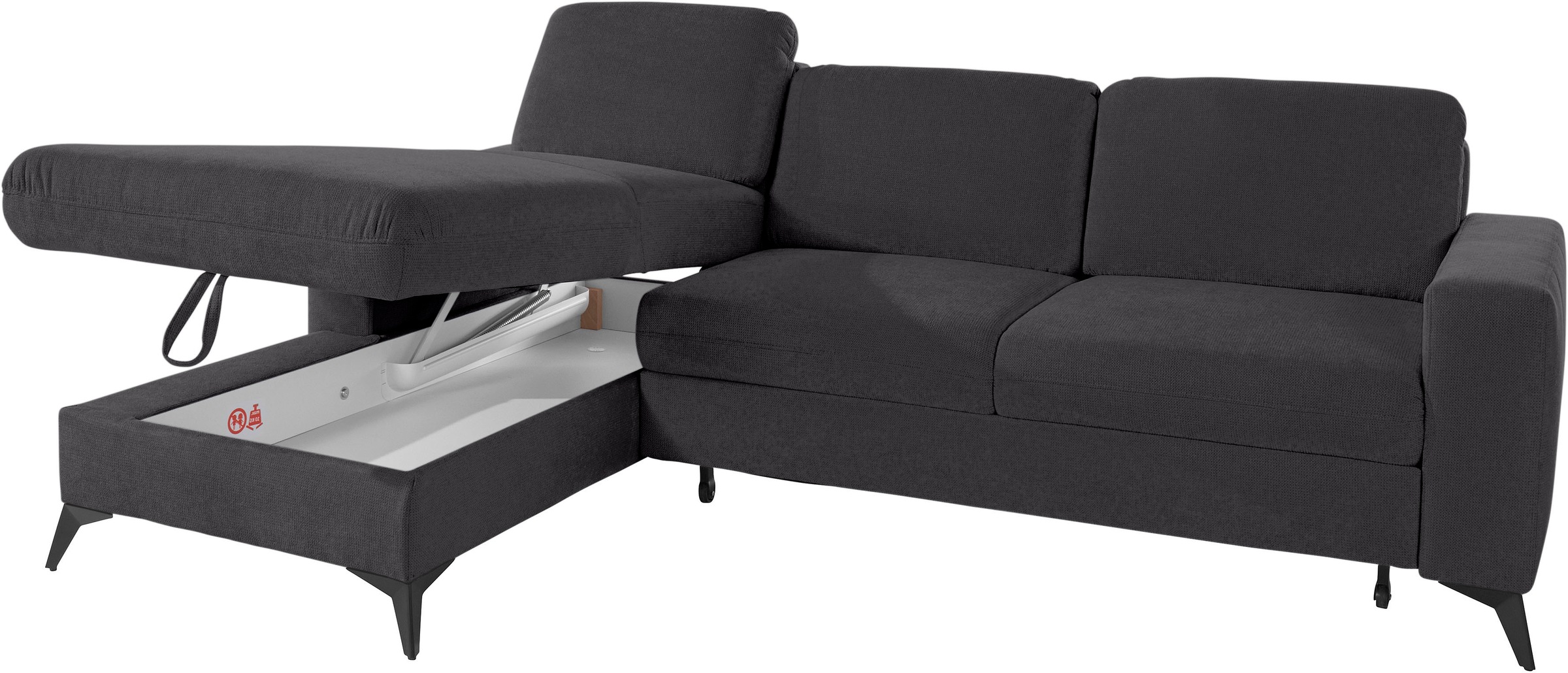 Places of Style Ecksofa »Lolland L-Form«, Wahlweise mit Bettfunktion und Bettkasten, Federkern