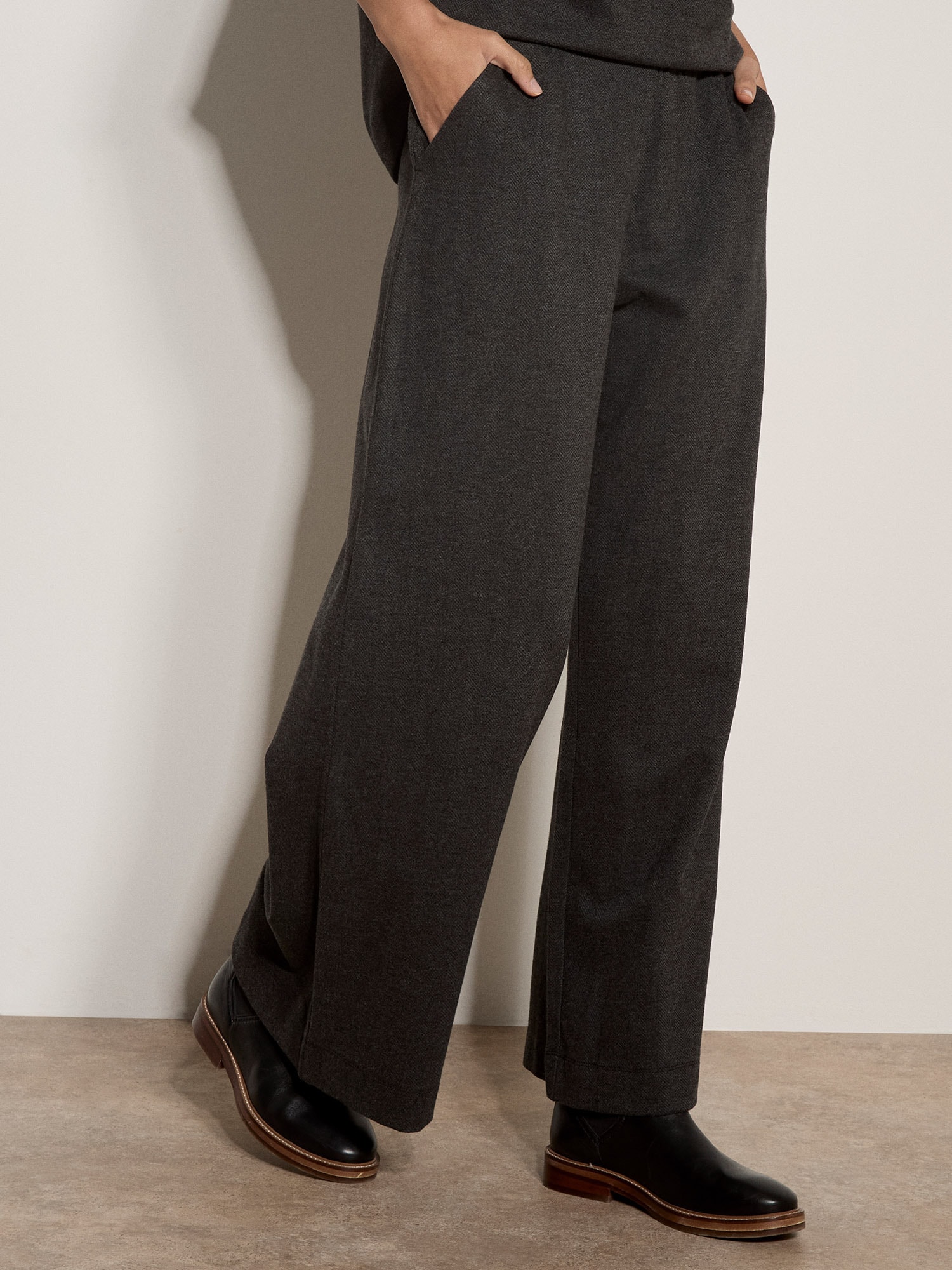 Apricot Relaxhose "Weite Hose mit Fischgrätenmuster" mit elastischem Bund
