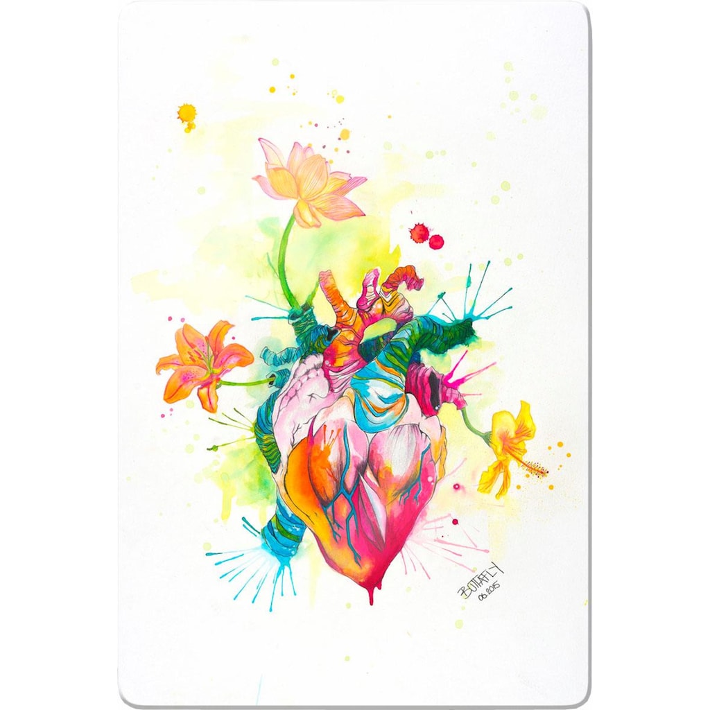 Wall-Art Glasbild »Buttafly Nature Beating Heart«, Schriftzug