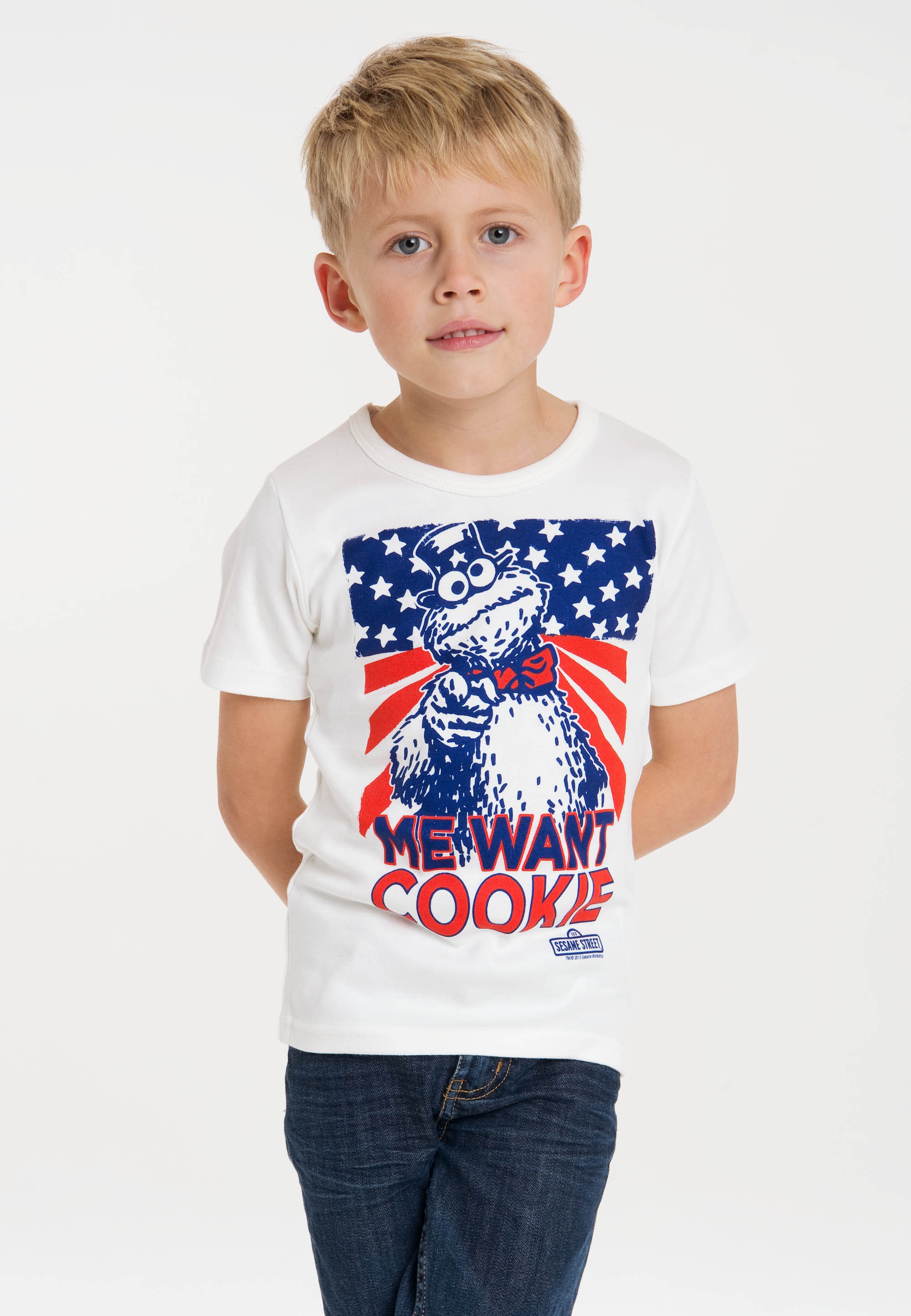 LOGOSHIRT T-Shirt »Cookie Monster - Me Want Cookie«, mit coolem Krümelmonster-Frontdruck