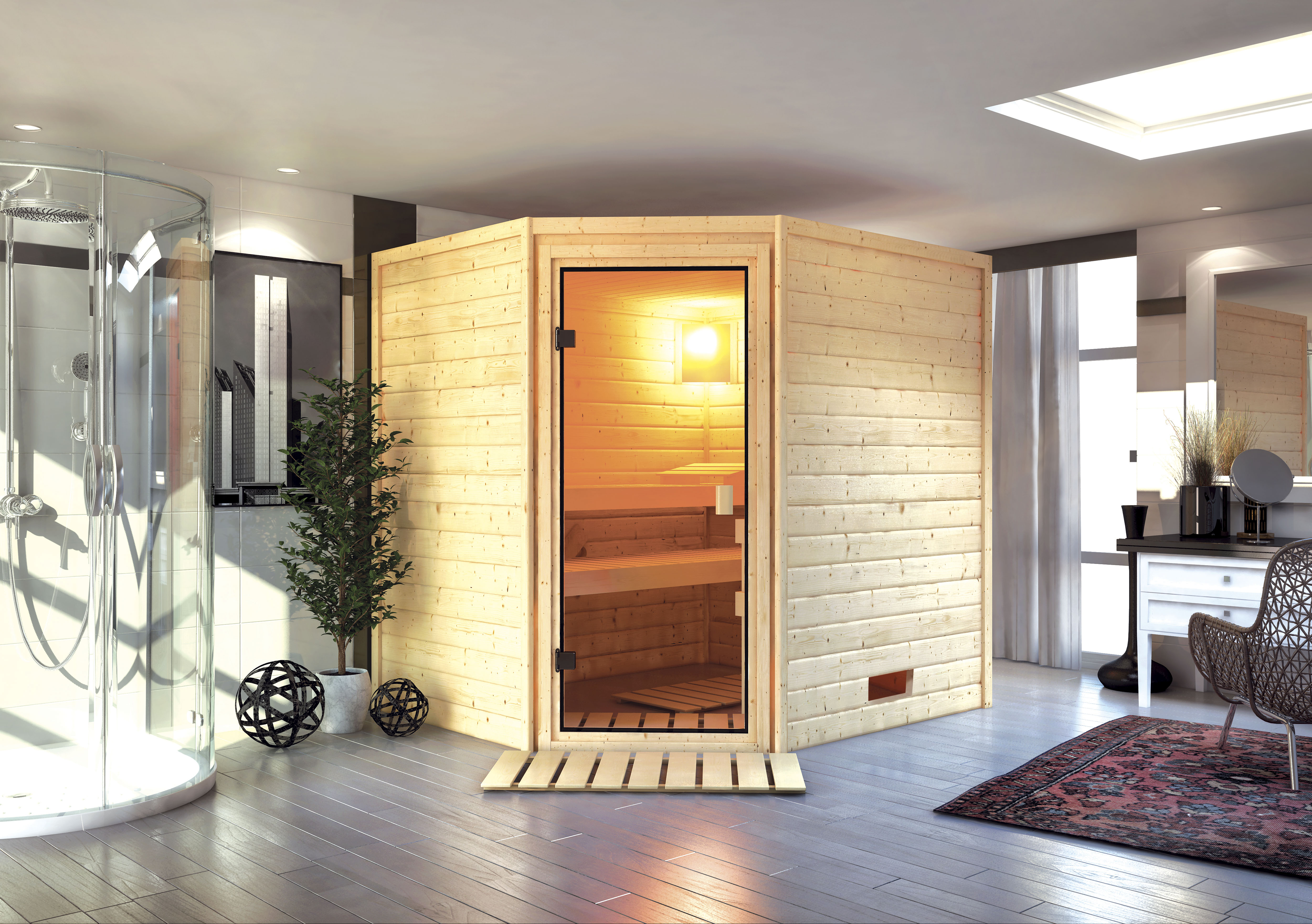 KARIBU Sauna ""Trixi" mit bronzierter Tür, naturbelassen", ohne Ofen, ohne Steuerung, (ohne Ofen), beige, Saunen, aus hochwertiger nordischer Fichte