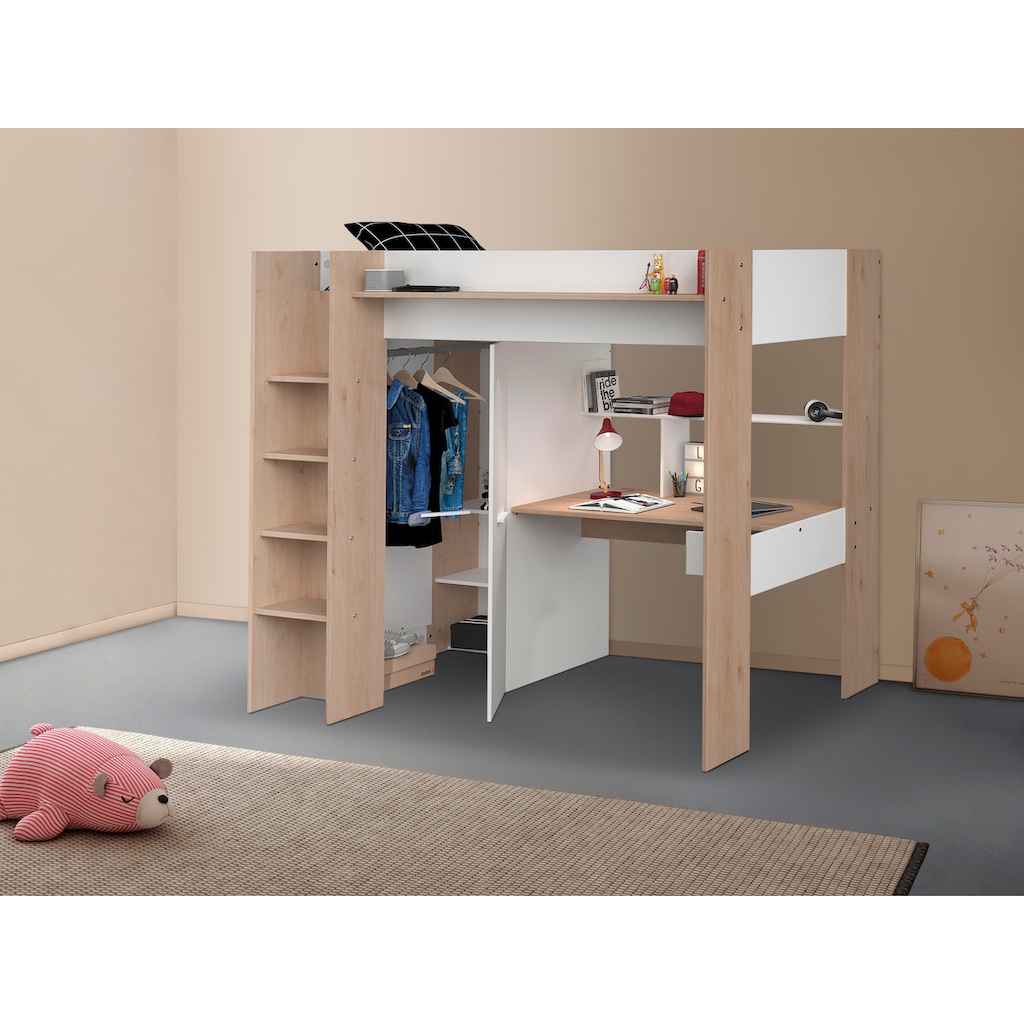 Parisot Hochbett »Heavy«, ALL-IN-ONE, mit Kleiderschrank, Schreibtisch, Leiter, Stauraum