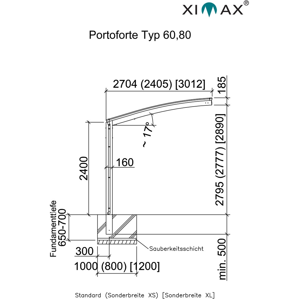 Ximax Einzelcarport »Portoforte Typ 80 Standard-Winterweiss«, Aluminium, 254 cm, weiß, Aluminium