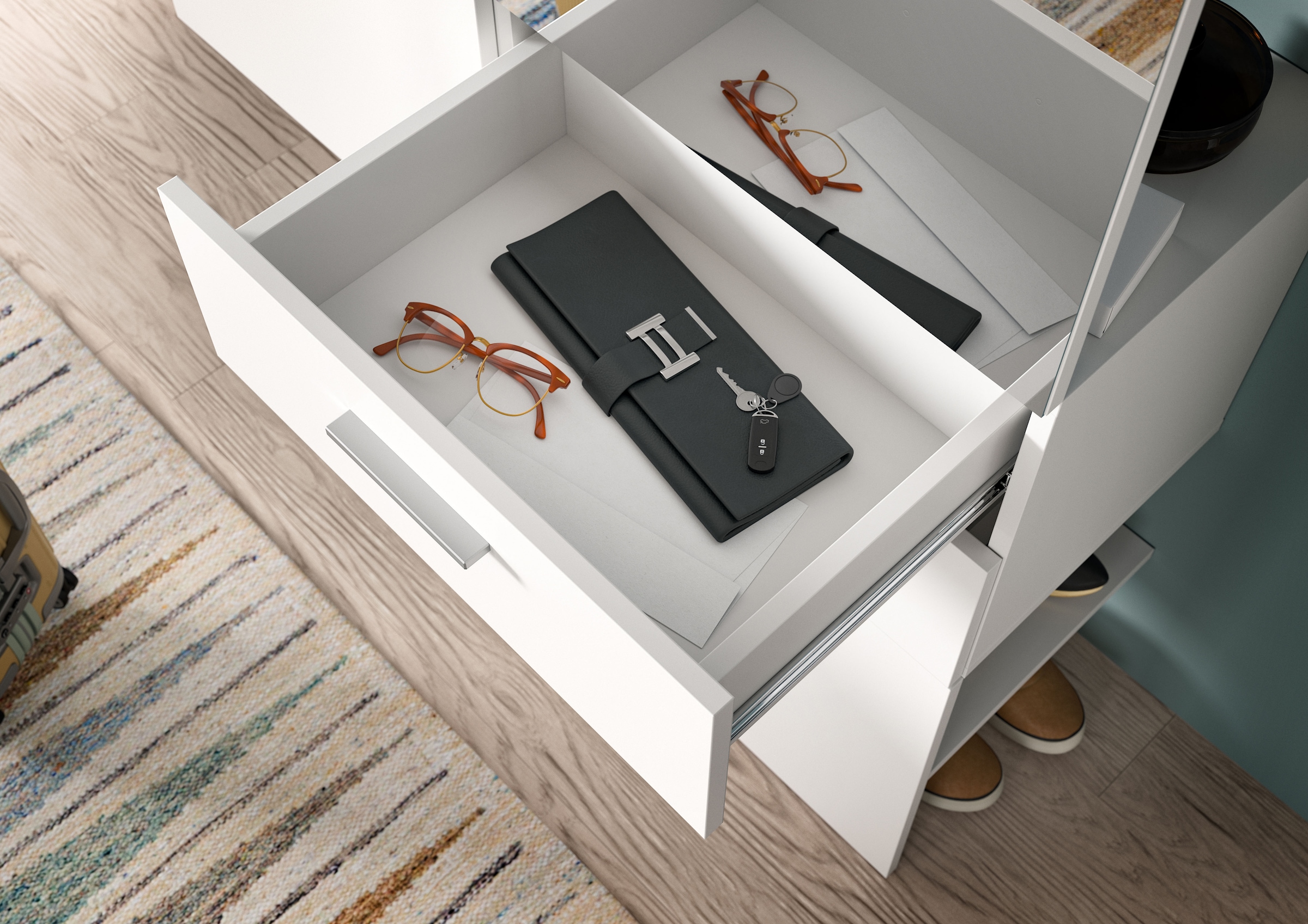 INOSIGN Garderoben-Set, (Set, 3 St.), Lumo, Garderobenset Breite 208 cm, Spiegel, 2 Schubladen, Flur, Diele