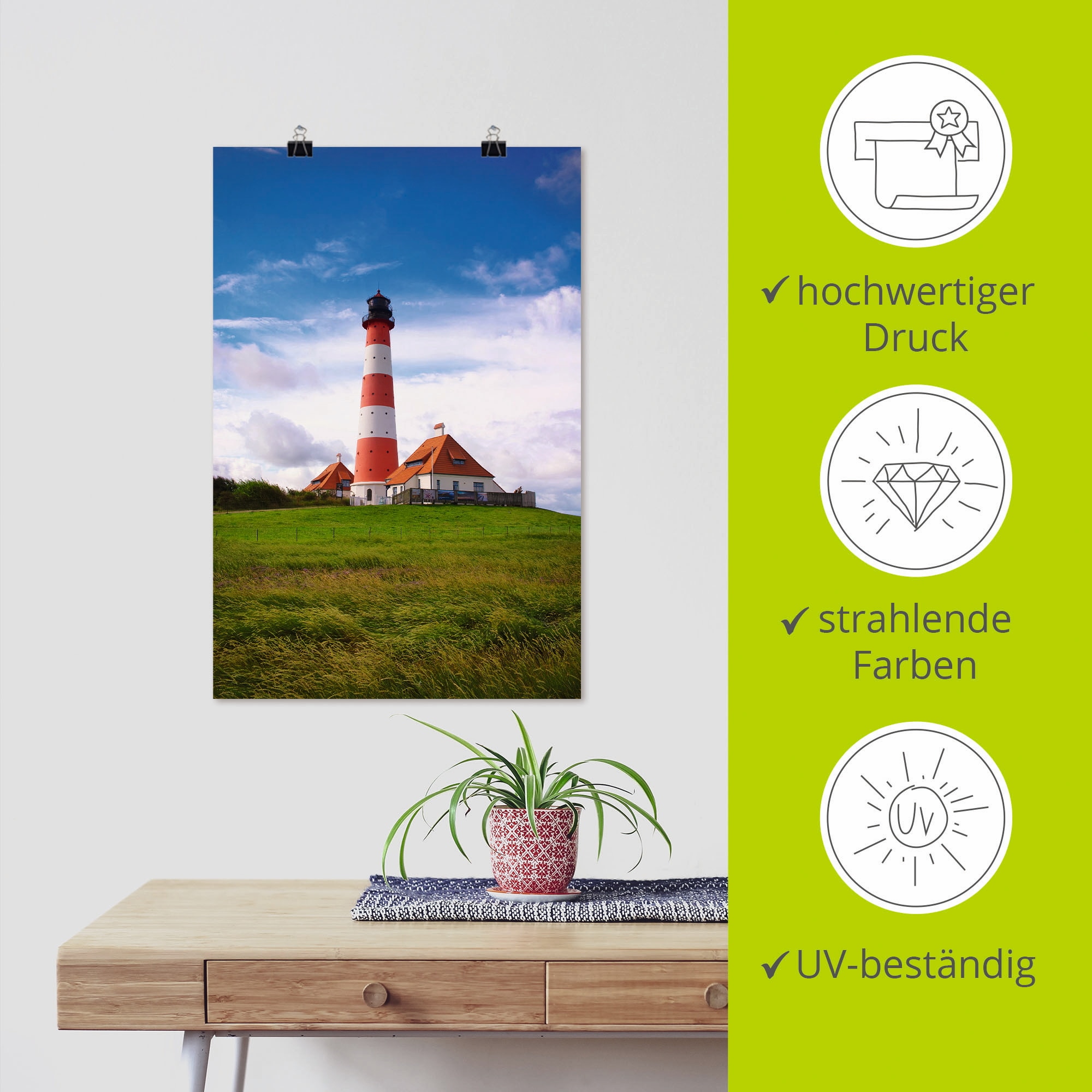 Artland Wandbild »Westerhever Leuchtturm«, Gebäude, (1 St.), als Alubild, Outdoorbild, Leinwandbild, Poster in verschied. Größen