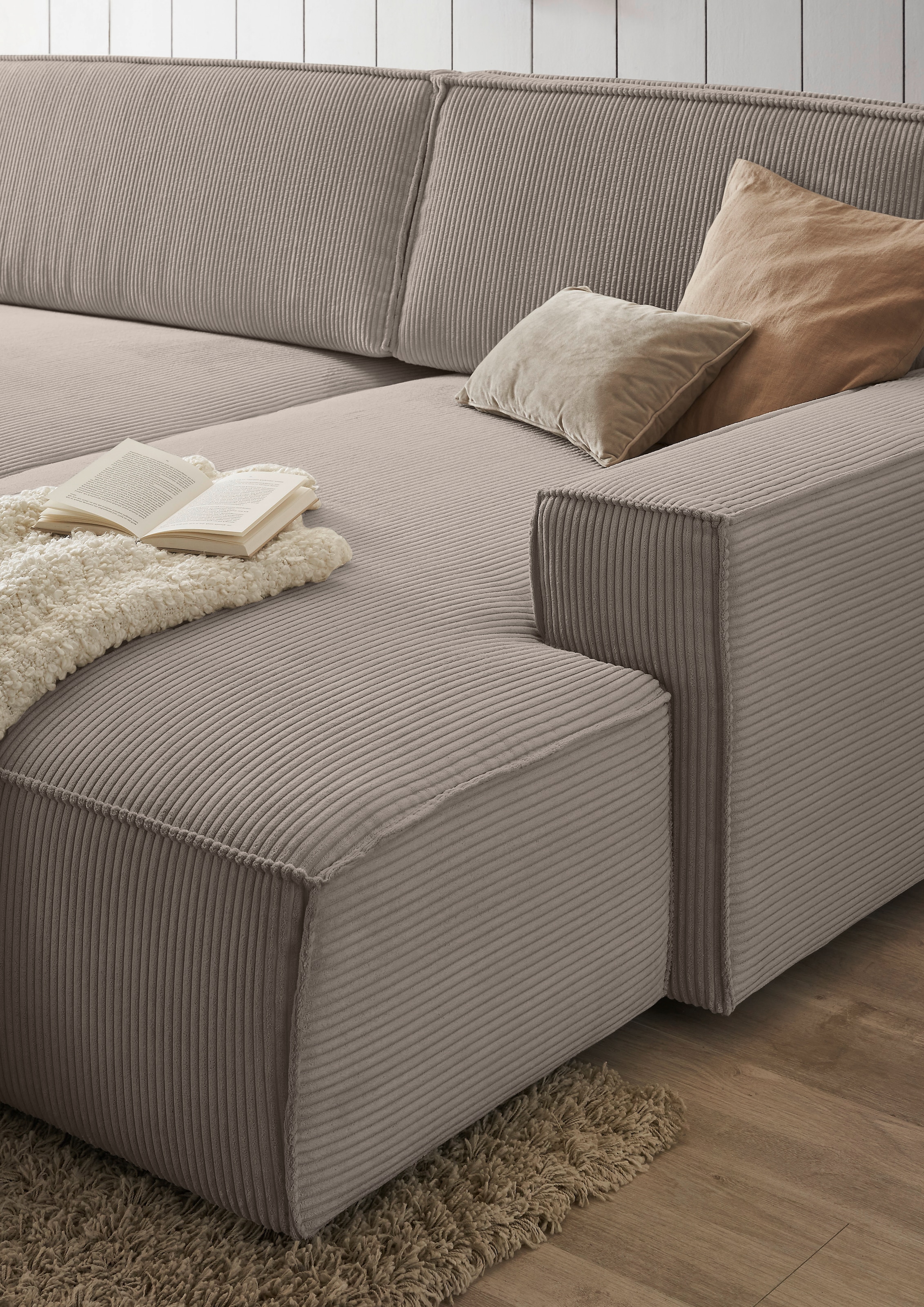 OTTO home Ecksofa »NEU: SHERWOOD XXL 284, Big-Sofa L-Form, tiefe Sitzfläche 95 cm, Cord« Recamiere rechts/links, als Schlafsofa stellbar, Cord u. Leinenoptik