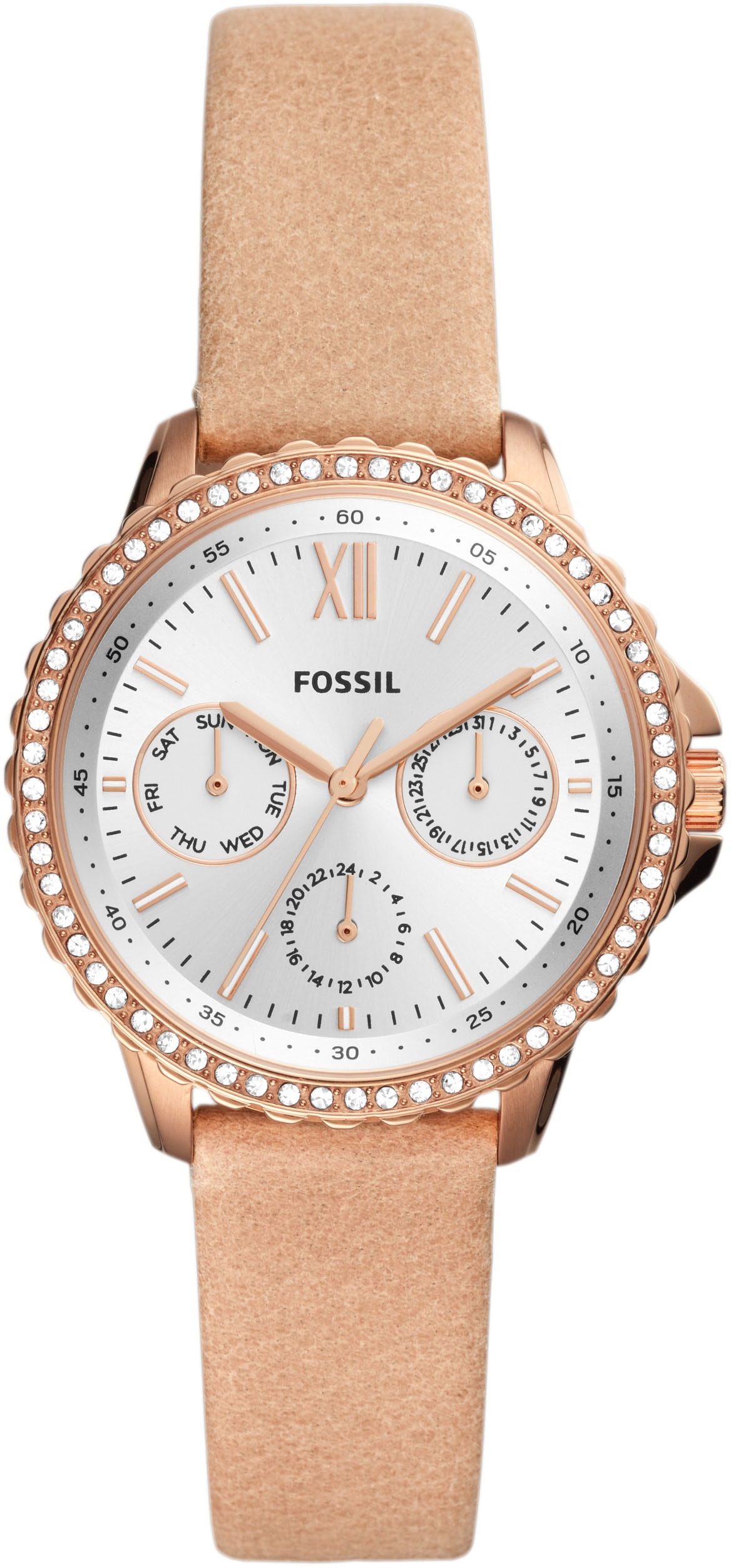 Fossil Multifunktionsuhr »Izzy, ES4888«, Quarzuhr, Armbanduhr, Damenuhr, Datum, Lederarmband