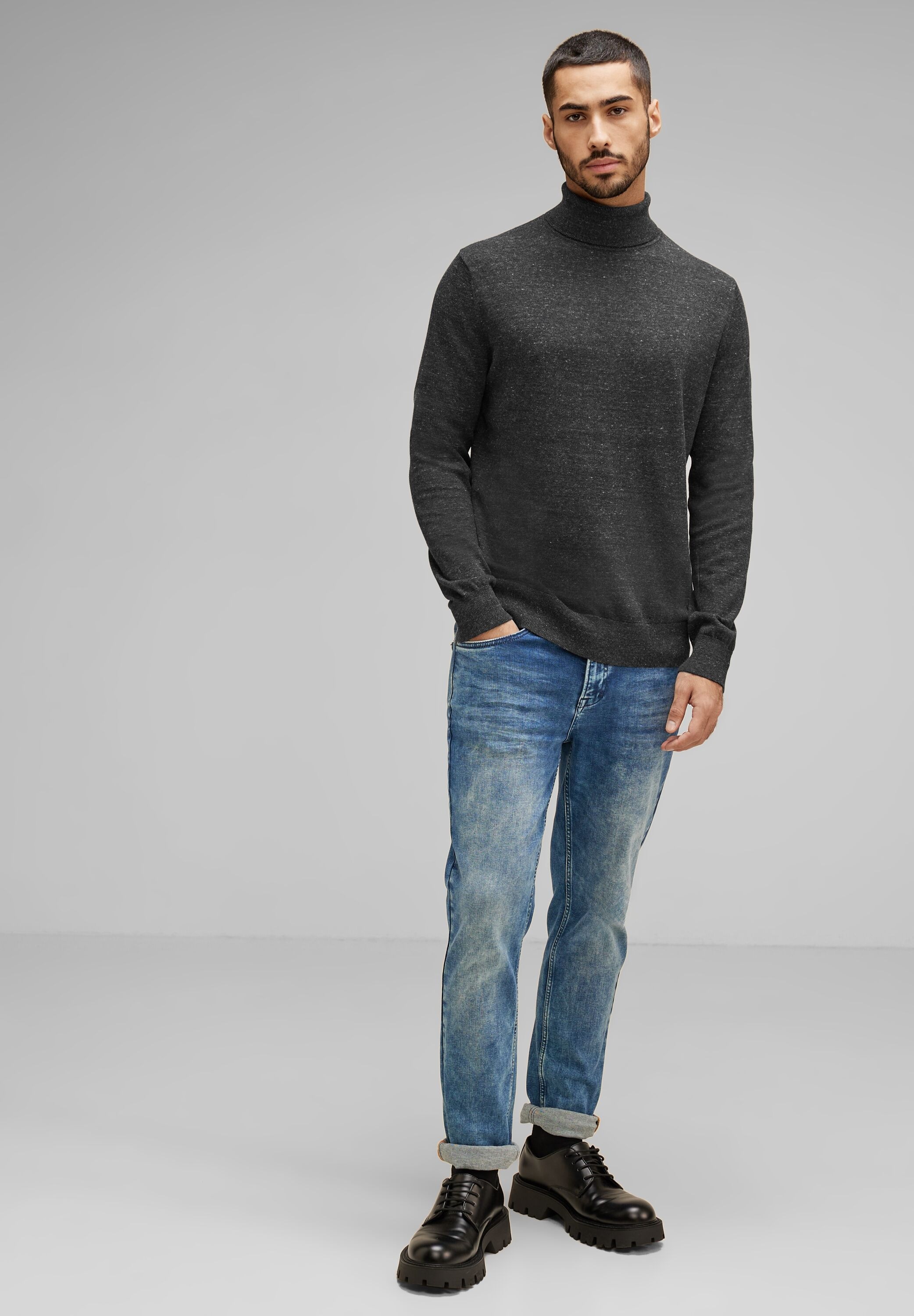 STREET ONE MEN Rollkragenpullover, in Melange Optik