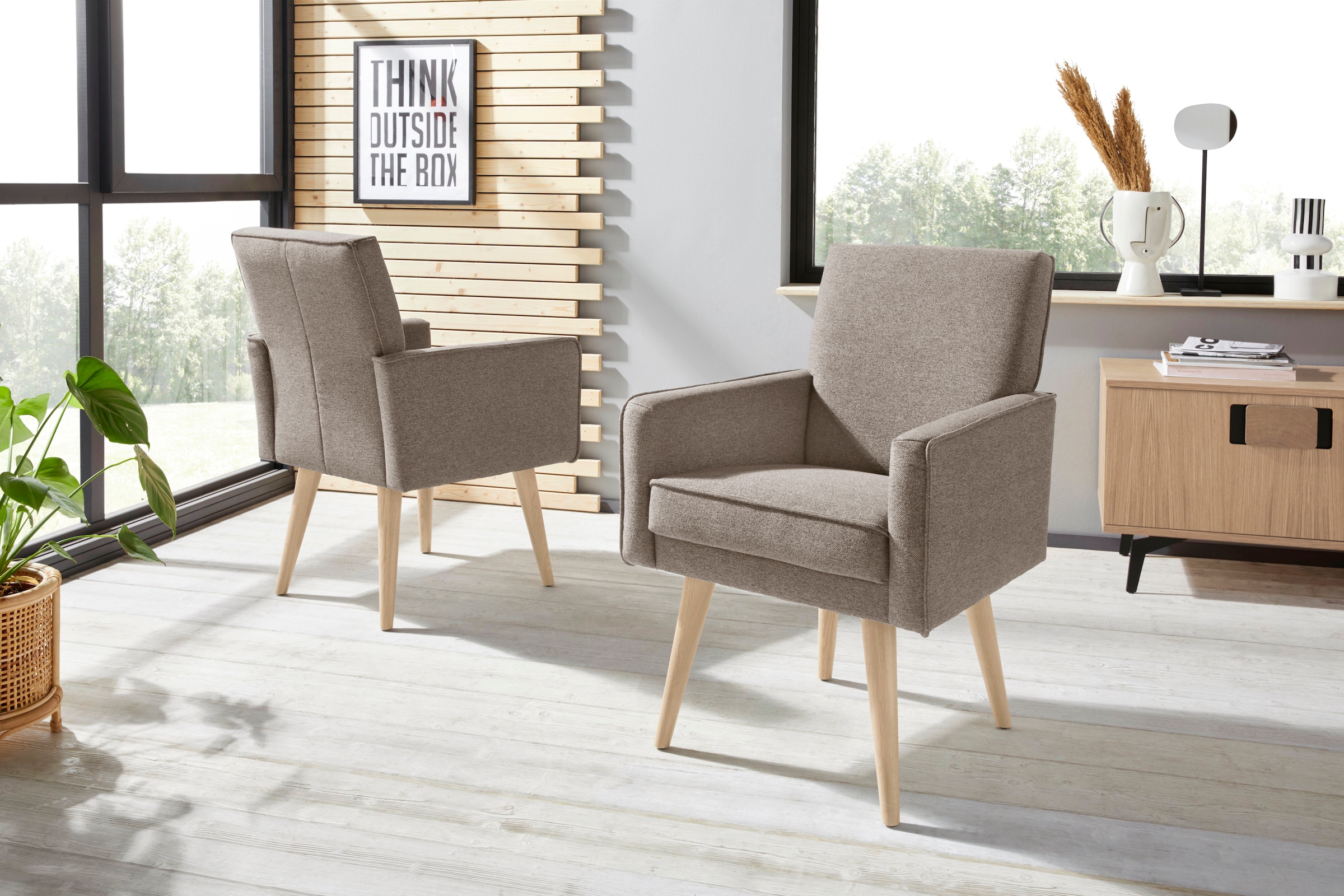 exxpo - sofa fashion Sessel »Lungo, Loungesessel mit moderner Kedernaht, bequem und elegant«, Breite 64 cm, hoher Holzfuß
