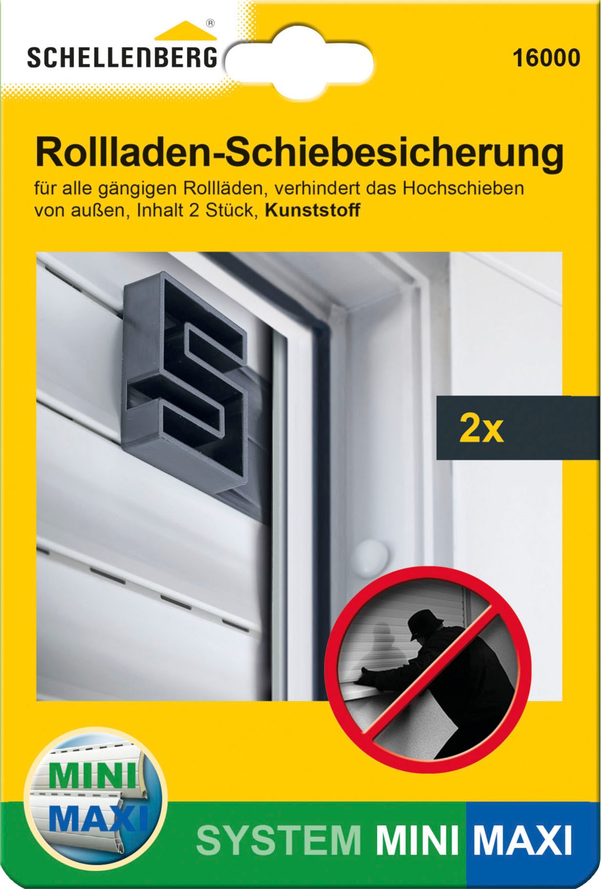 SCHELLENBERG Rollladensicherung "gegen Hochschieben des Rollladens, System Mini und Maxi", 2 Stk., schwarz, Sicherheitsschlösser,