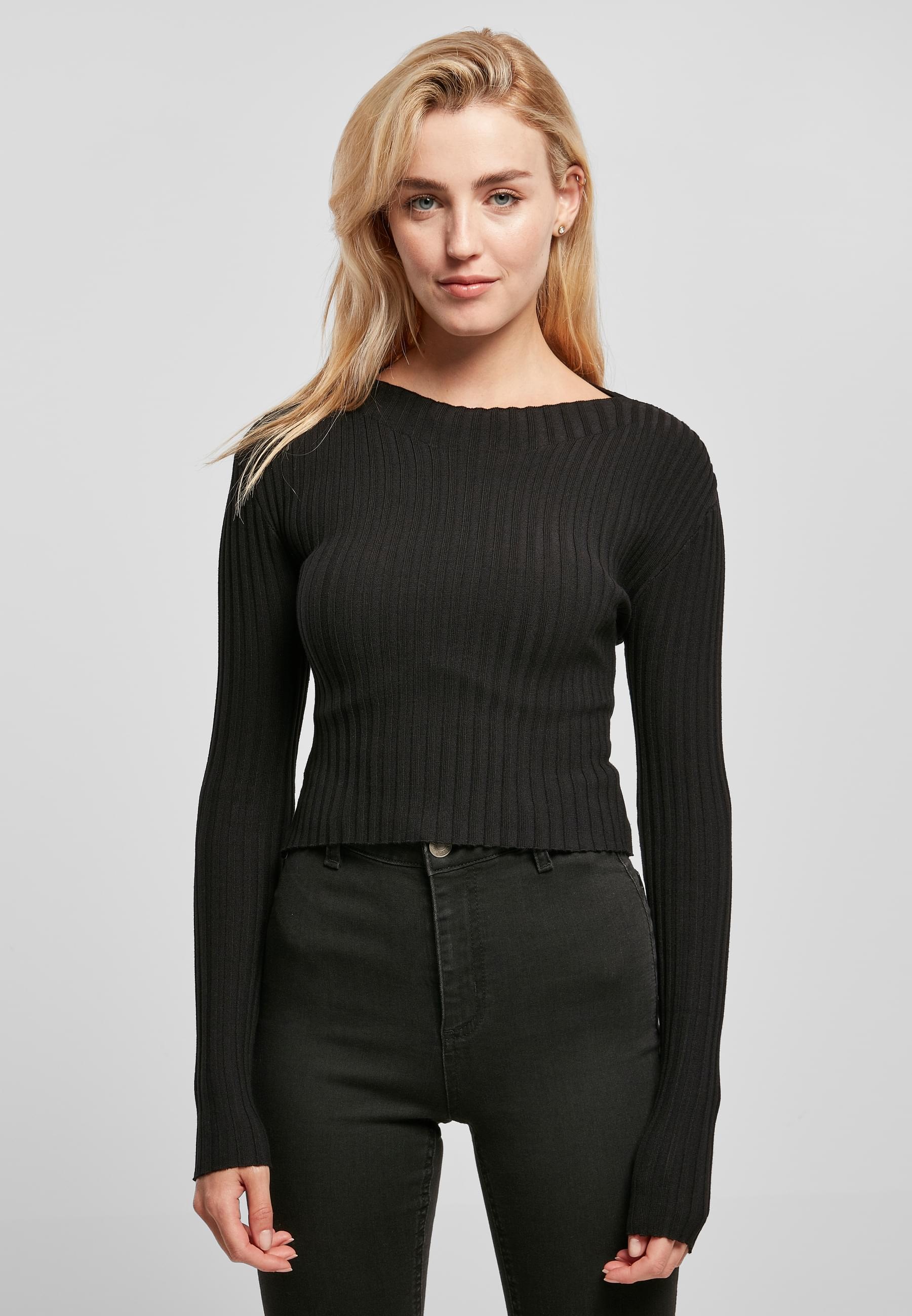 URBAN CLASSICS Rundhalspullover »Urban Classics Damen Ladies Short Rib Knit Twisted Back Sweater«, (1 tlg.)