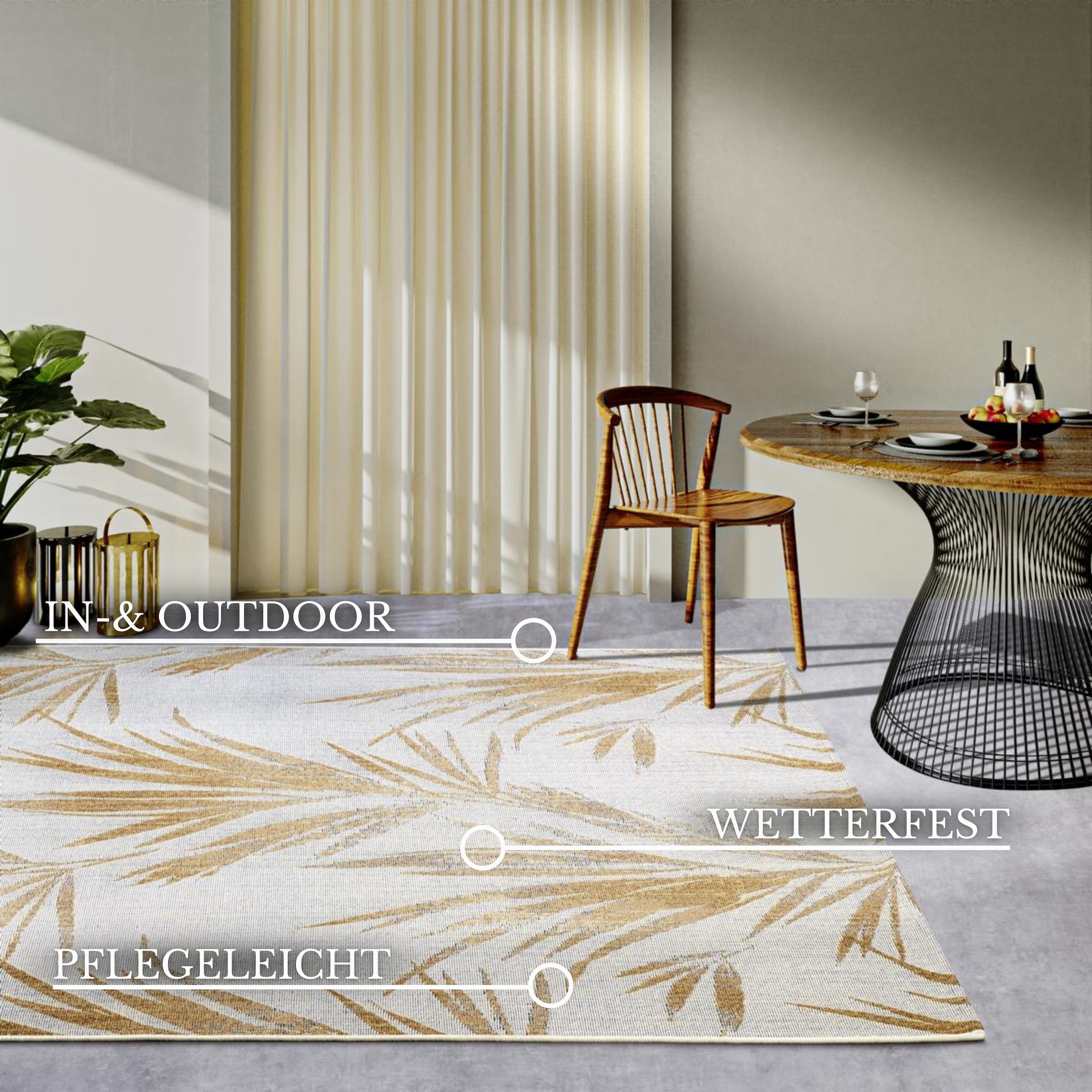 Villeroy & Boch Outdoorteppich »Leonie«, rechteckig, 3 mm Höhe, Outdoor, Flachgewebe, wetterfest, Balkon, Garten, floral, Terrasse