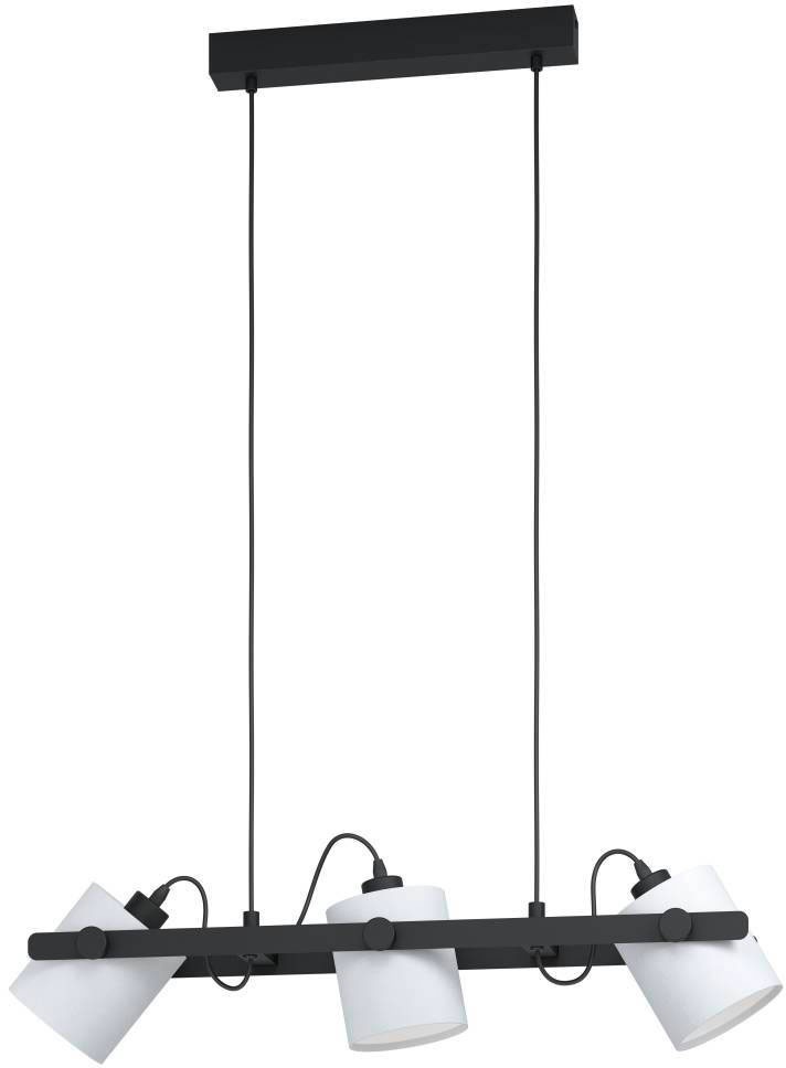 EGLO Hängeleuchte HORNWOOD 1, E27, 1 St., schwarz / L78 x H110 x B19,5 cm / exkl. 3 x E27 (je max. 28W) / Deckenlampe - Stoff Lampenschirme schwenkbar - Lampe - Pendellampe - Hängelampe - Esstischlampe - Esstisch - Holz - Wohnzimmerlampe