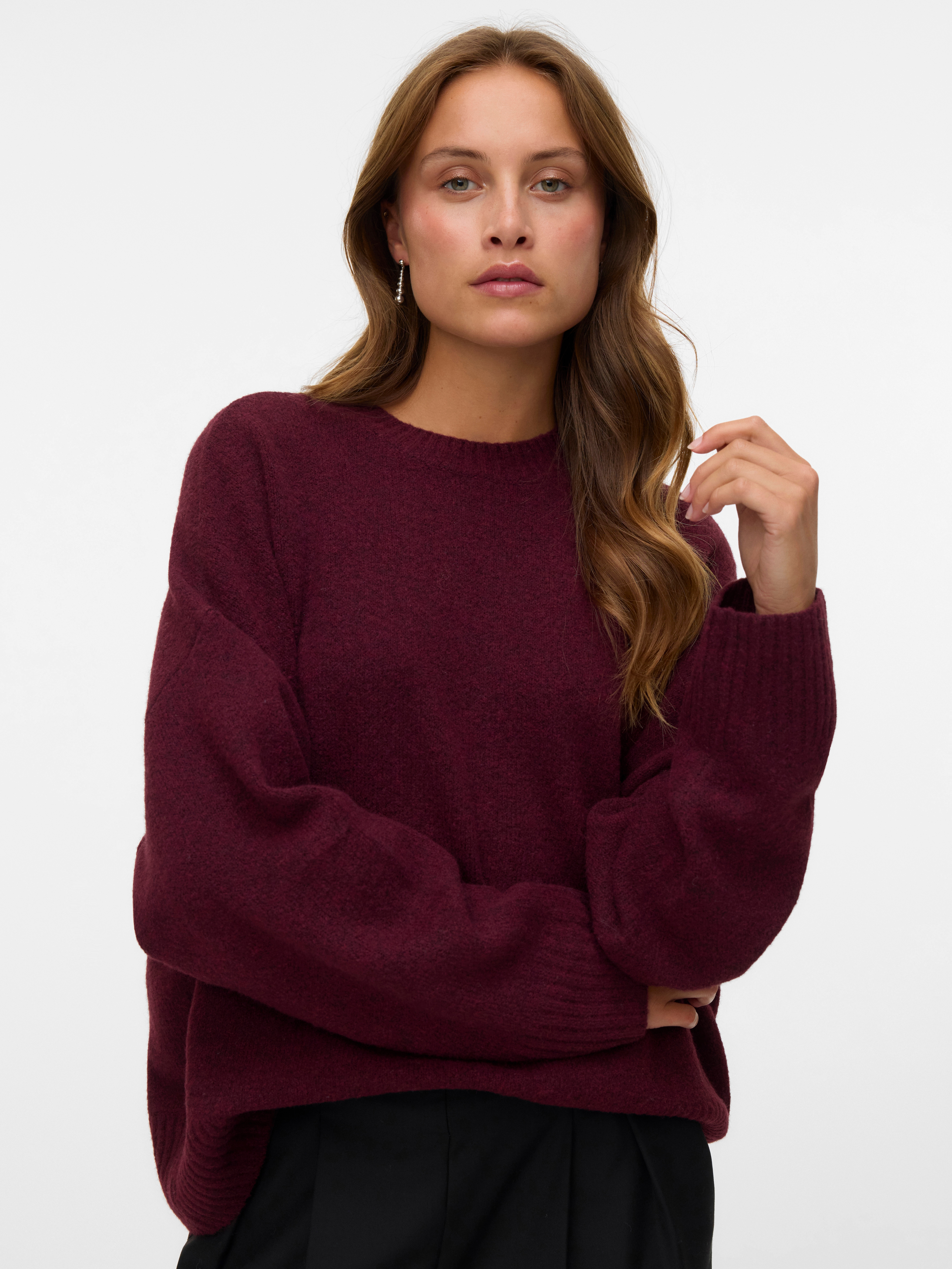 Vero Moda Strickpullover "VMBOOM LS O-NECK PULLOVER GA NOOS" Materialmix, loose fit