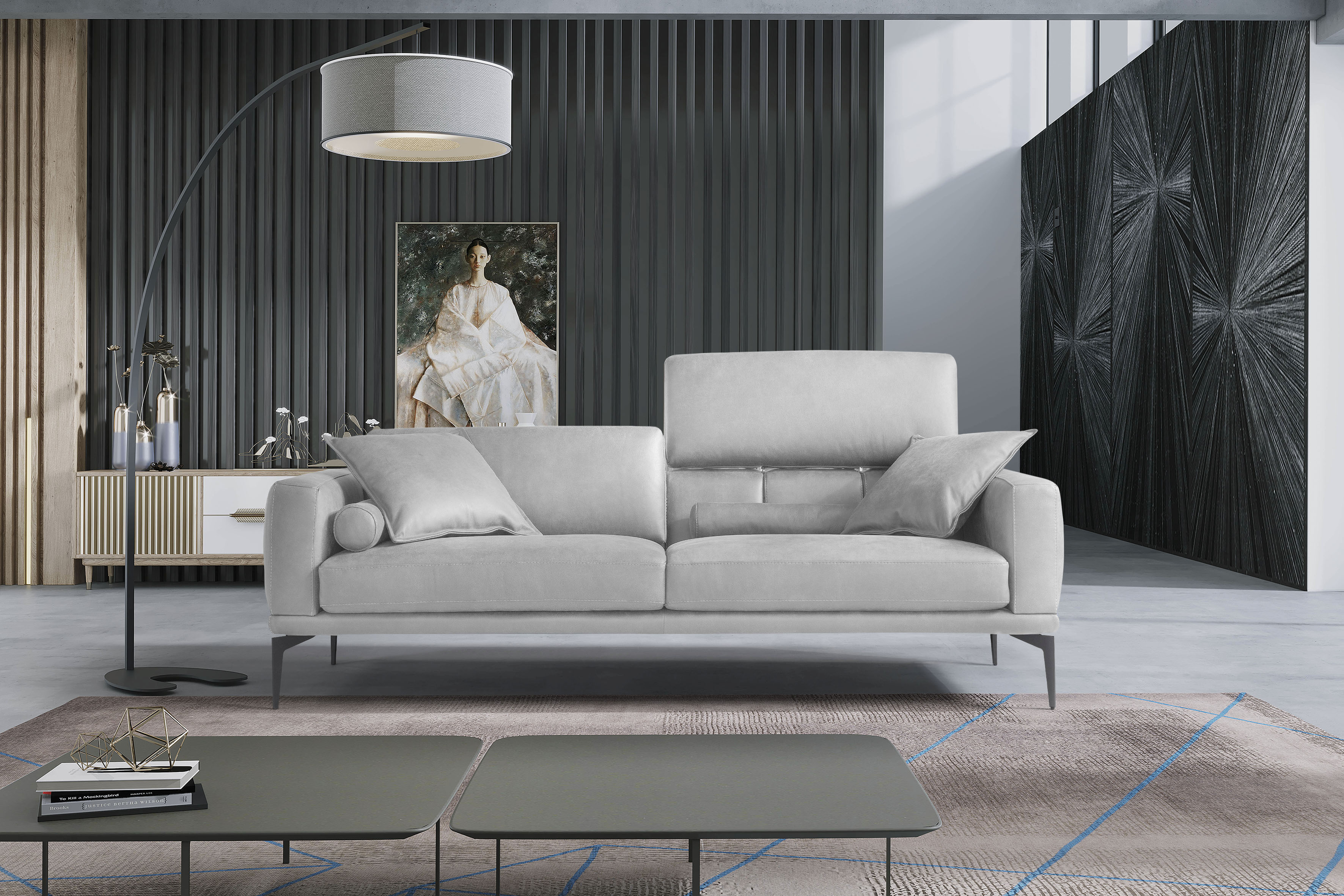 Egoitaliano 2,5-Sitzer "Masu, Designsofa mit erstklassigem Sitzkomfort, Breite 218cm" inkl. 2 Kissenrollen, Rückenelemente manuell verstellbar, Metallfüße