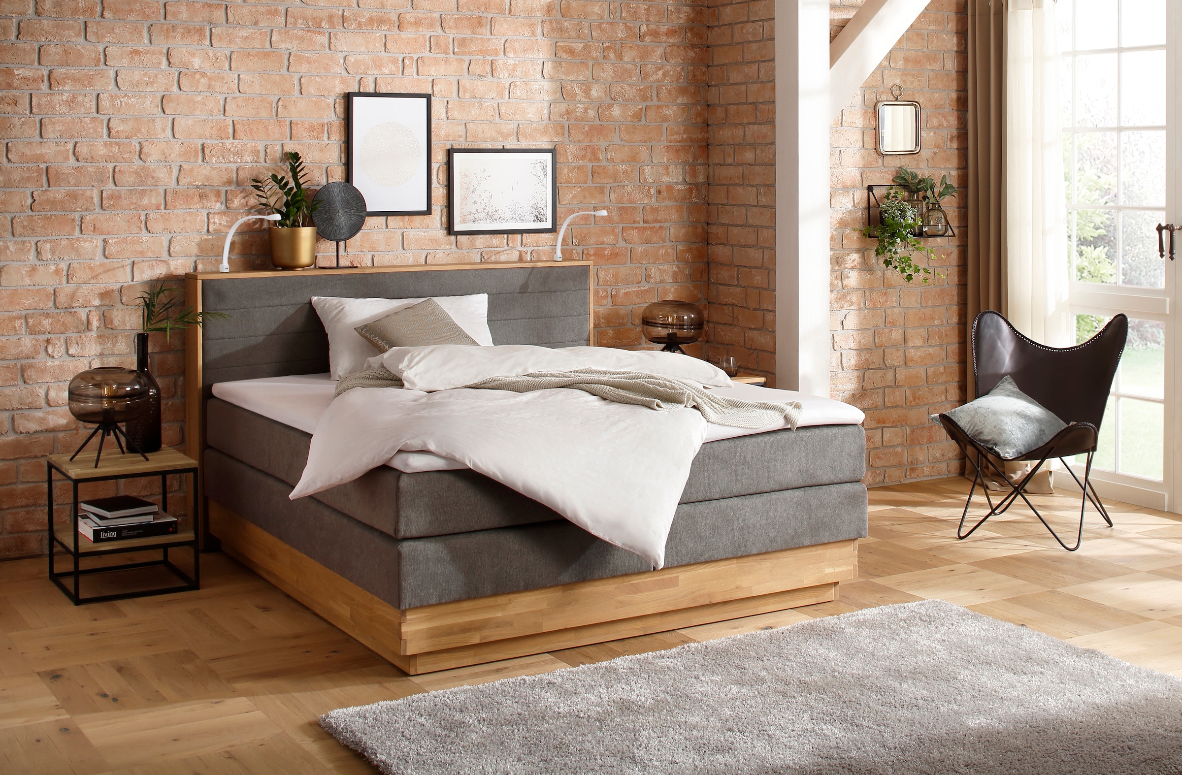 Home affaire Boxspringbett »Cavan«, Eiche, inkl. Bettkasten & Topper, verschiedene Härtegrade (auch H4)