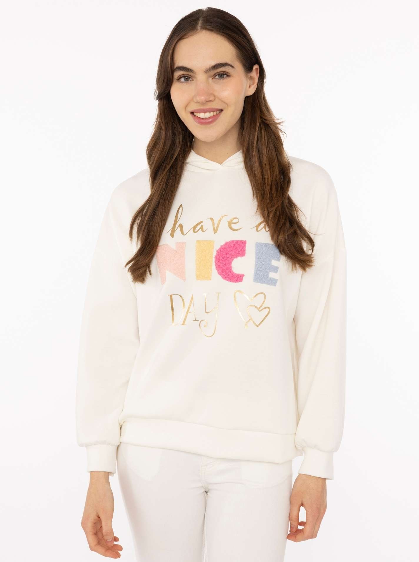 Zwillingsherz Hoodie ""Nice Day"", Kapuze, lange Ärmel, elastische Bündchen, großer Neon-Print