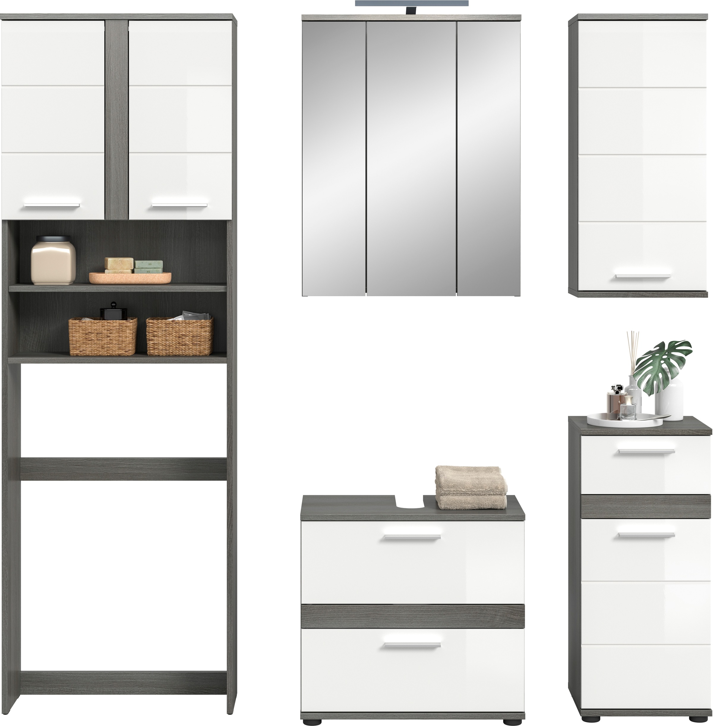 welltime Badmöbel-Set »LUCCA, 5-tlg. Badkombination, viel Stauraum, modernes Design« 5 Stk. tlg.