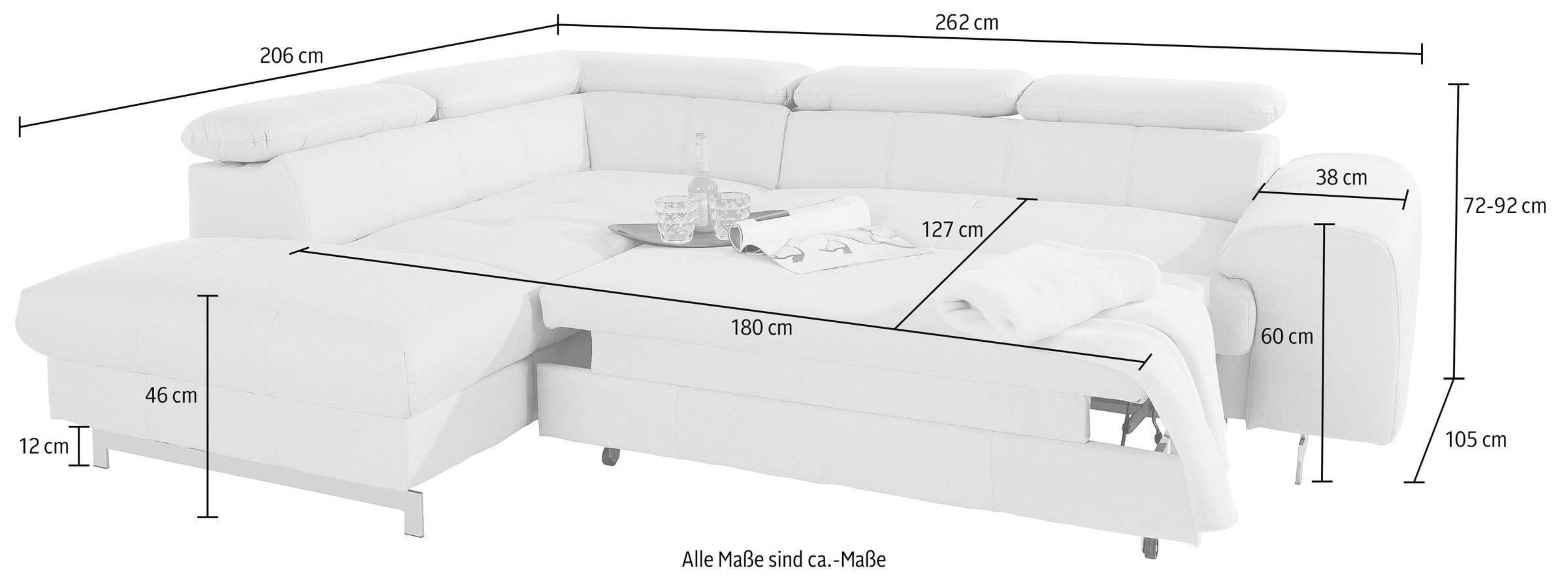 COTTA Ecksofa »Chef L-Form«, mit Kopfteilverstellung, wahlweise mit Bettfunktion