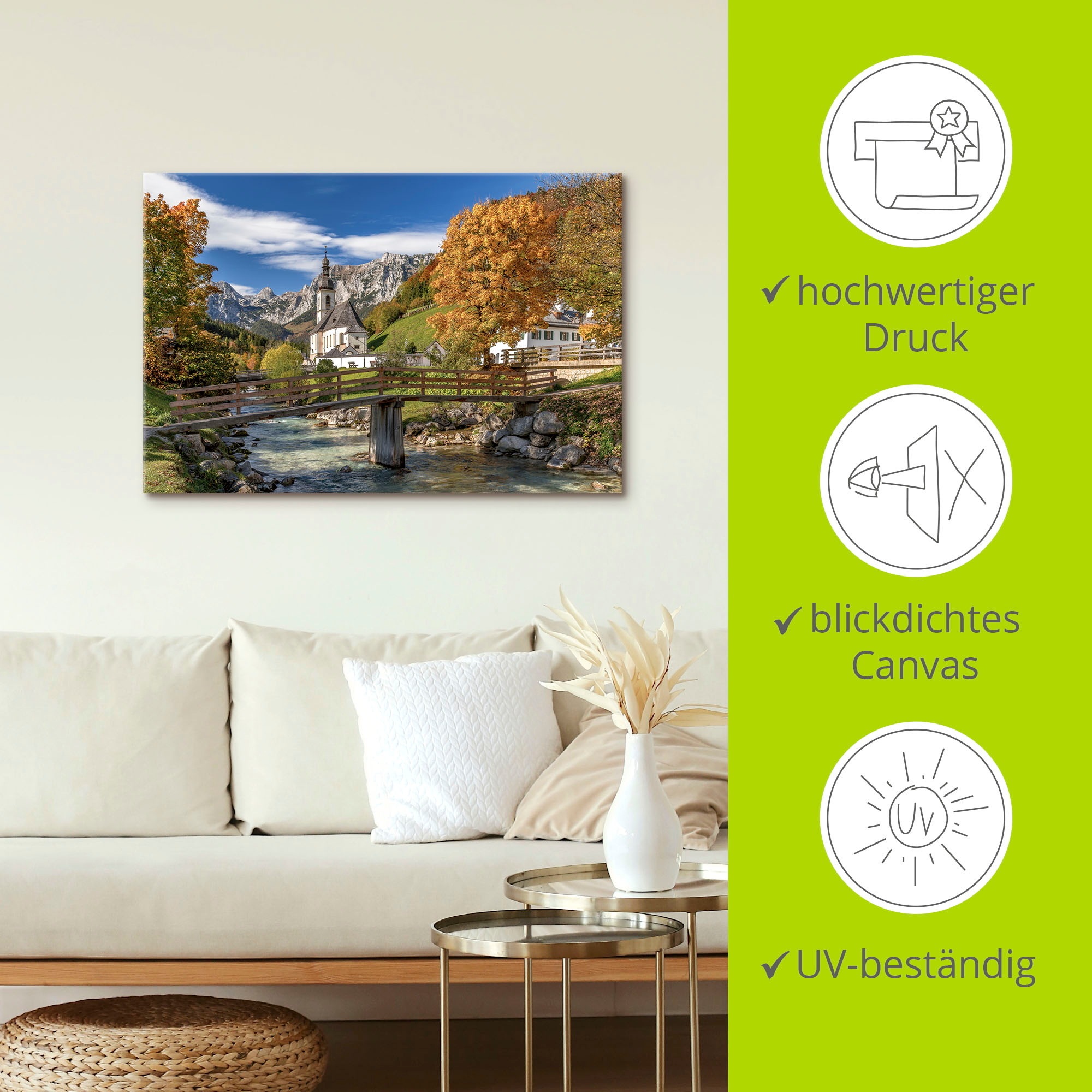 Artland Wandbild »Herbst im Berchtesgadener Land«, Berge & Alpenbilder, (1 St.), als Alubild, Leinwandbild, Wandaufkleber oder Poster in versch. Größen