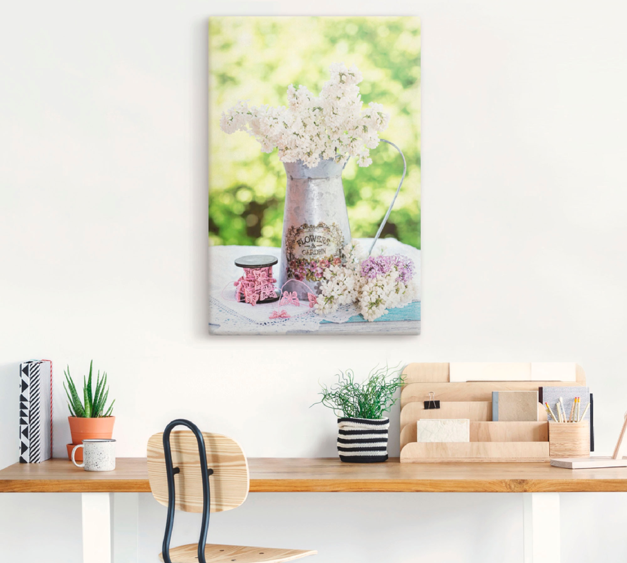 Artland Wandbild »Flieder und Shabby Chic Stillleben«, Blumen, (1 St.), als Alubild, Outdoorbild, Leinwandbild, Poster, Wandaufkleber