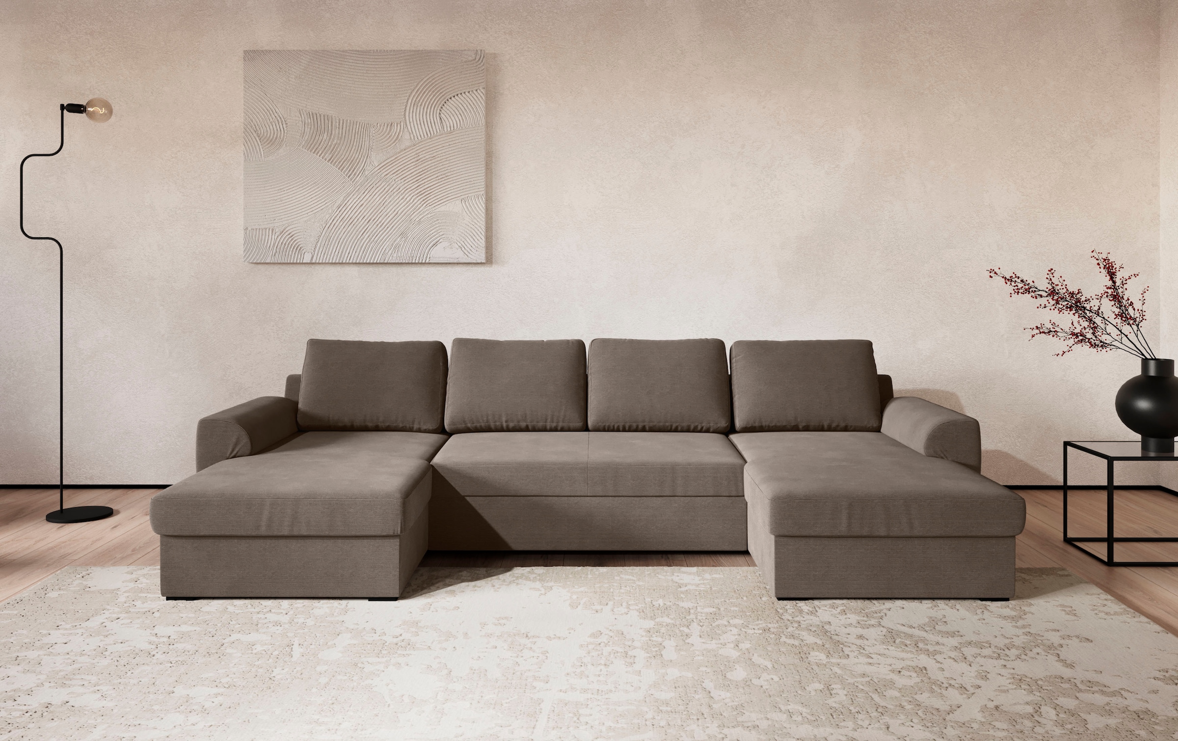 COTTA Wohnlandschaft "Drift U-Form Recamiere, Breite 327 cm" optional auch mit Schlaffunktion, Wellenunterfederung