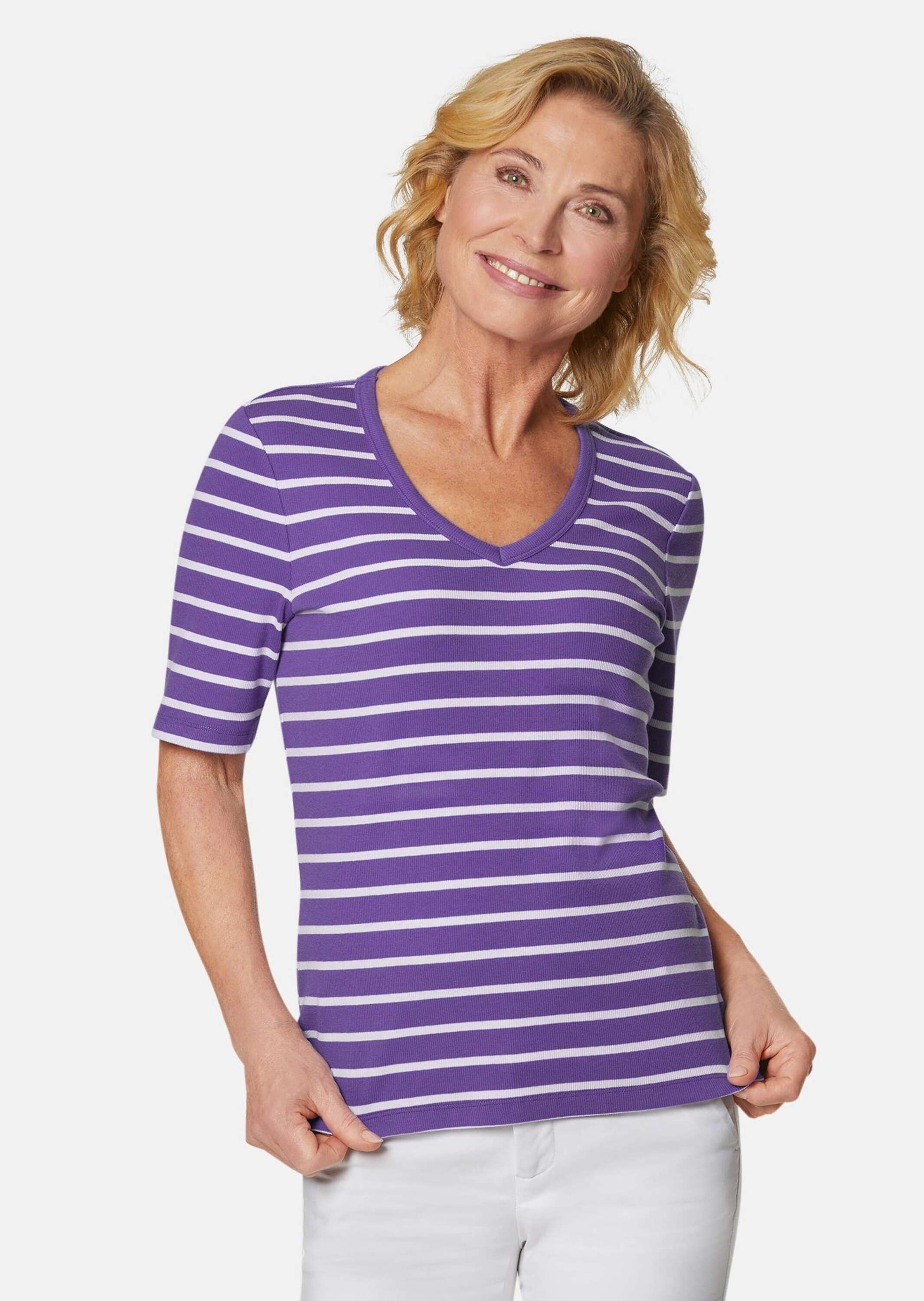 GOLDNER Langarm-Poloshirt "Kurzgröße Garngewirktes Ringelshirt aus weichem günstig online kaufen