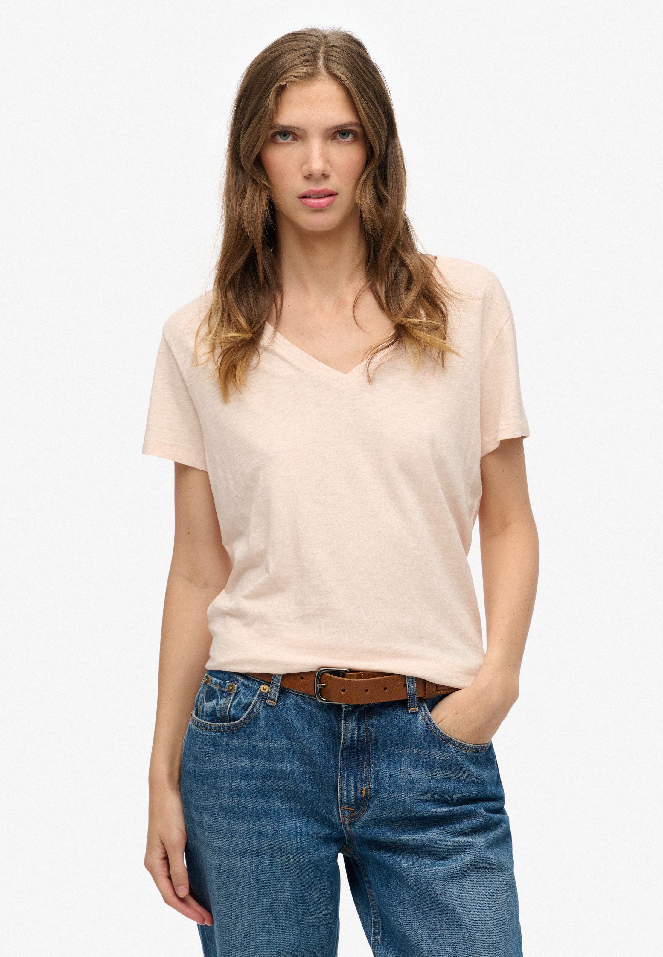 Superdry T-Shirt "STUDIOS SLUB EMB VEE TEE" Baumwollmischung, relaxed fit günstig online kaufen