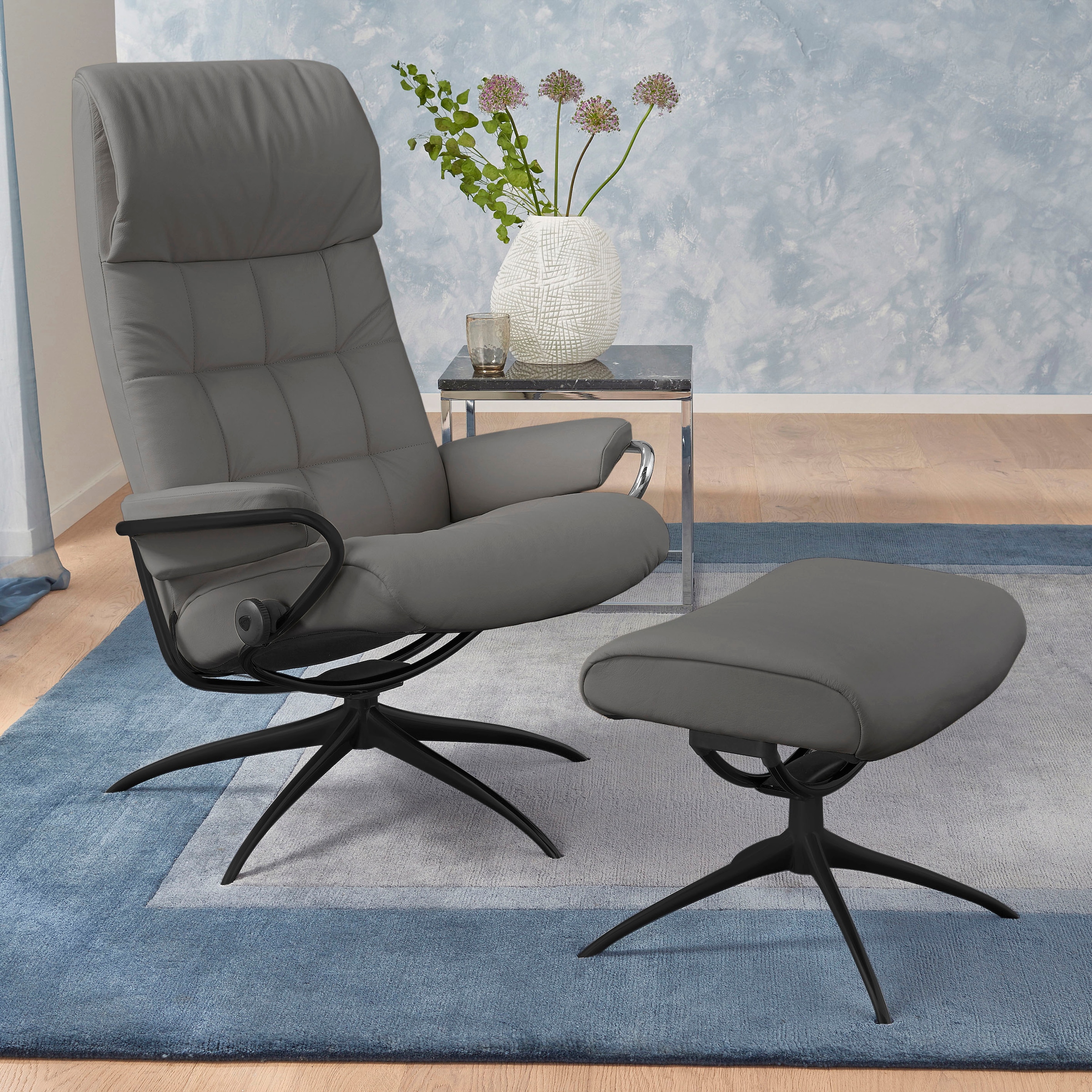 Stressless Relaxsessel "London", (Set, Relaxsessel mit Hocker), mit Hocker, High Back, mit Star Base, Gestell Schwarz