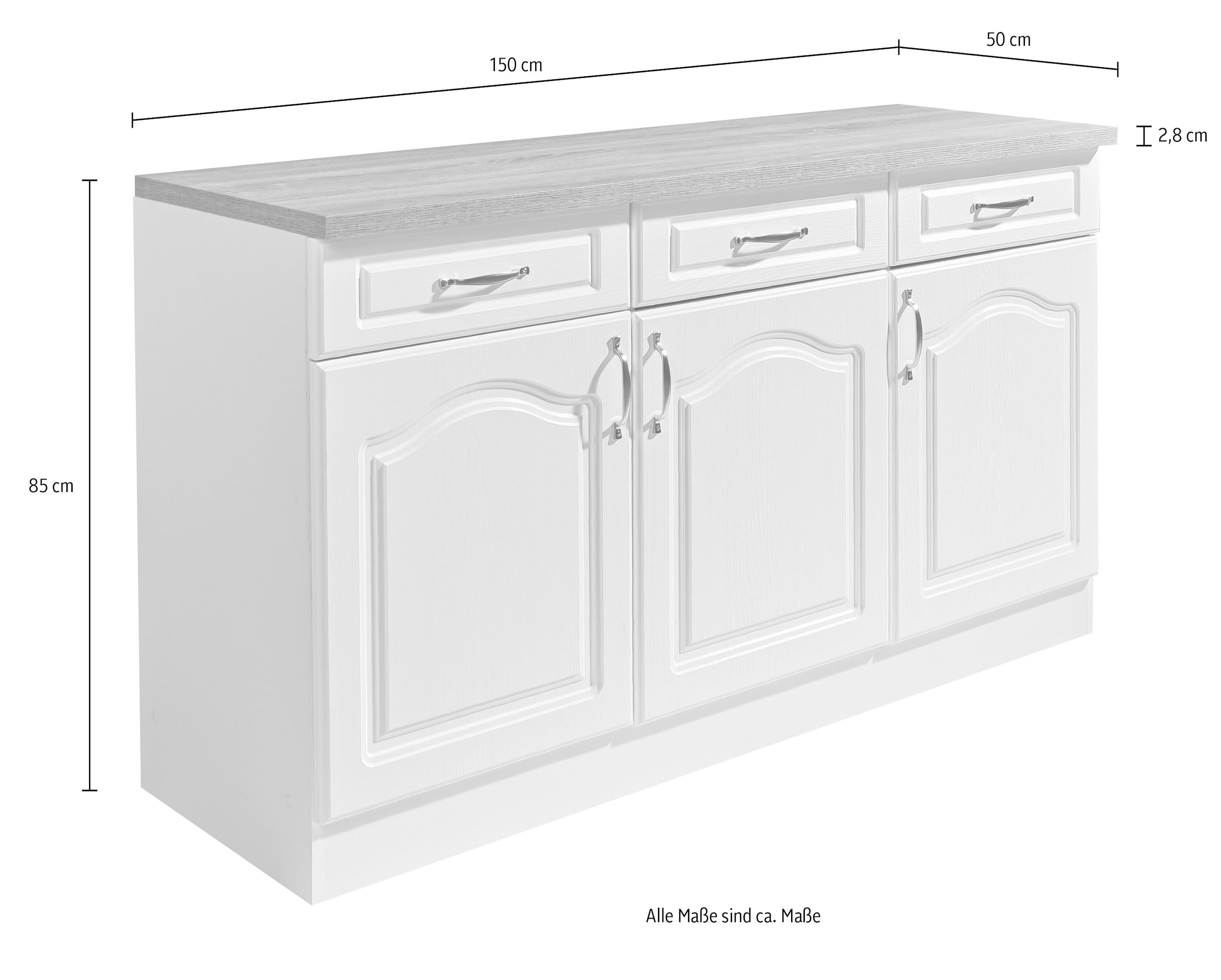 wiho Küchen Unterschrank »Linz«, 150 cm breit, in Landhaus-Optik