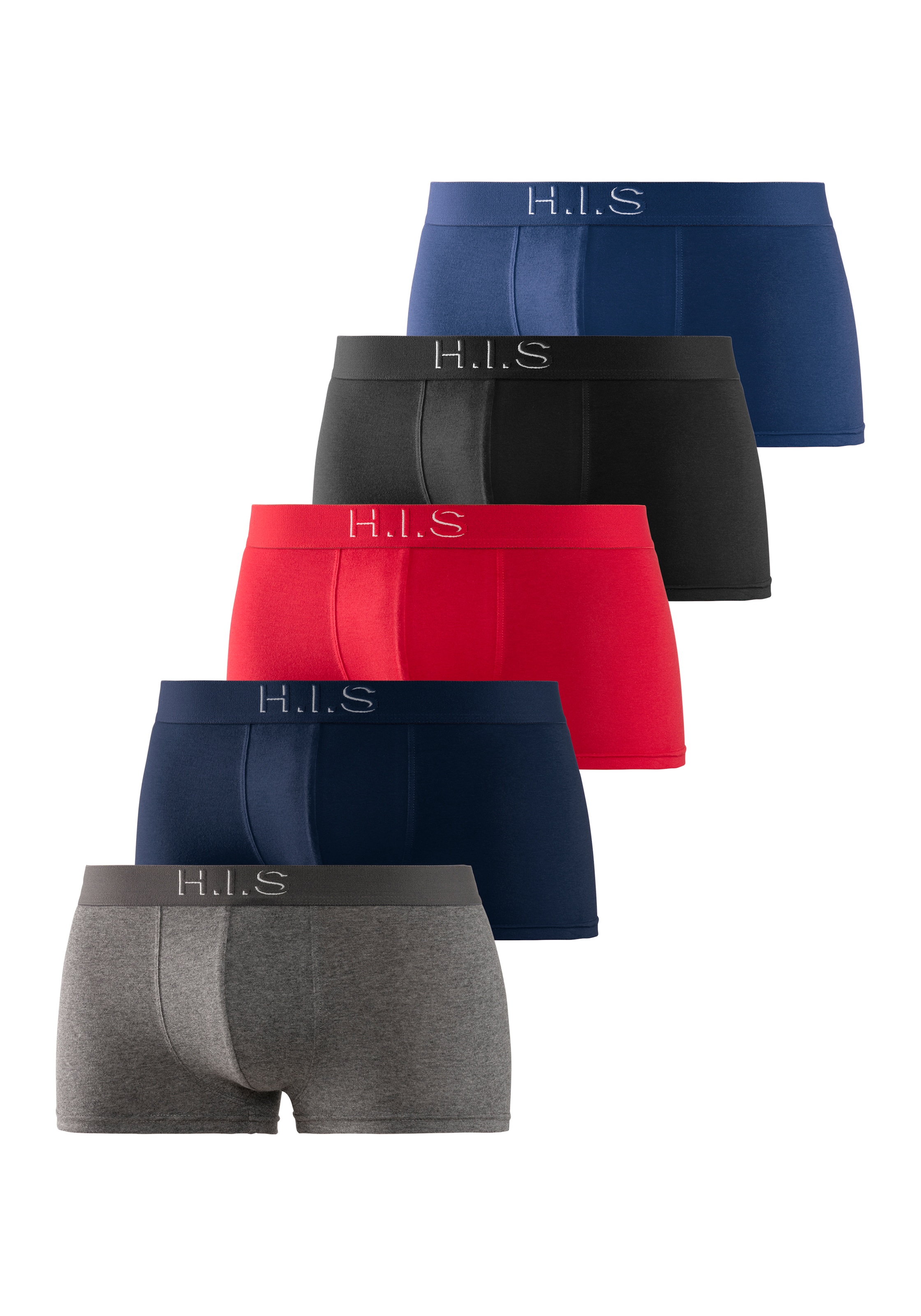 H.I.S Hipster, (Packung, 5 St.), knapp sitzende Boxershorts am Webbund mit Logoschriftzug mit 3D Effekt