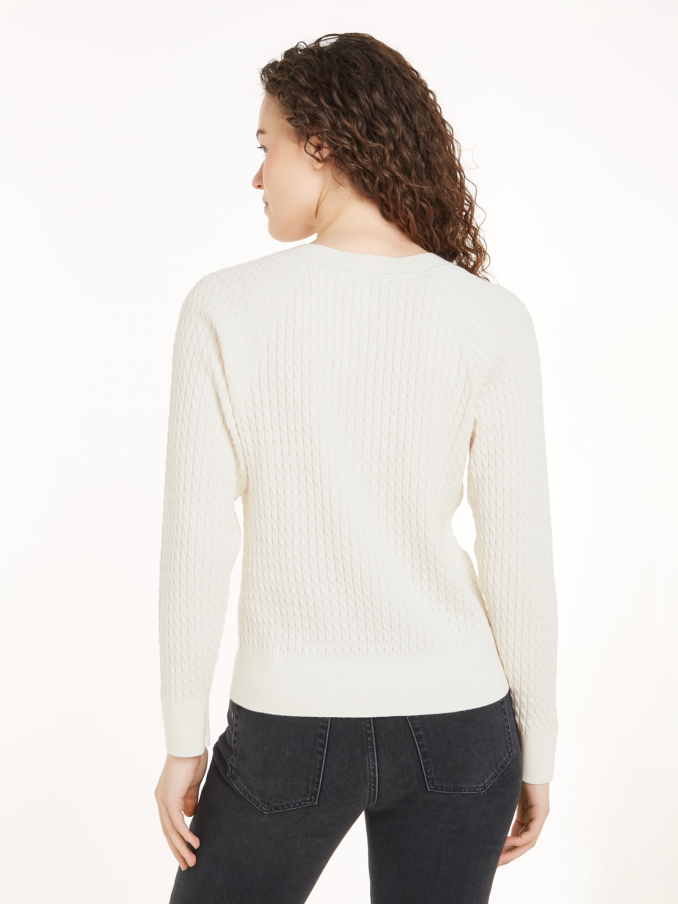 Tommy Hilfiger Strickpullover CO CABLE V-NK SWEATER mit Zopfmuster, V-Aussc günstig online kaufen