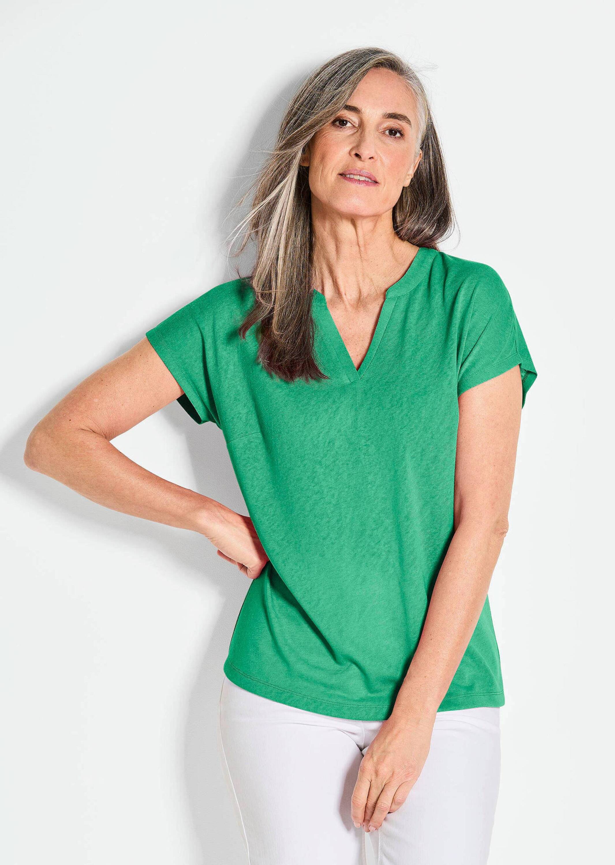 Thumbnail - GOLDNER Kurzarmshirt "Kurzgröße Luftiges Basicshirt mit V-Ausschnitt" Sonstige