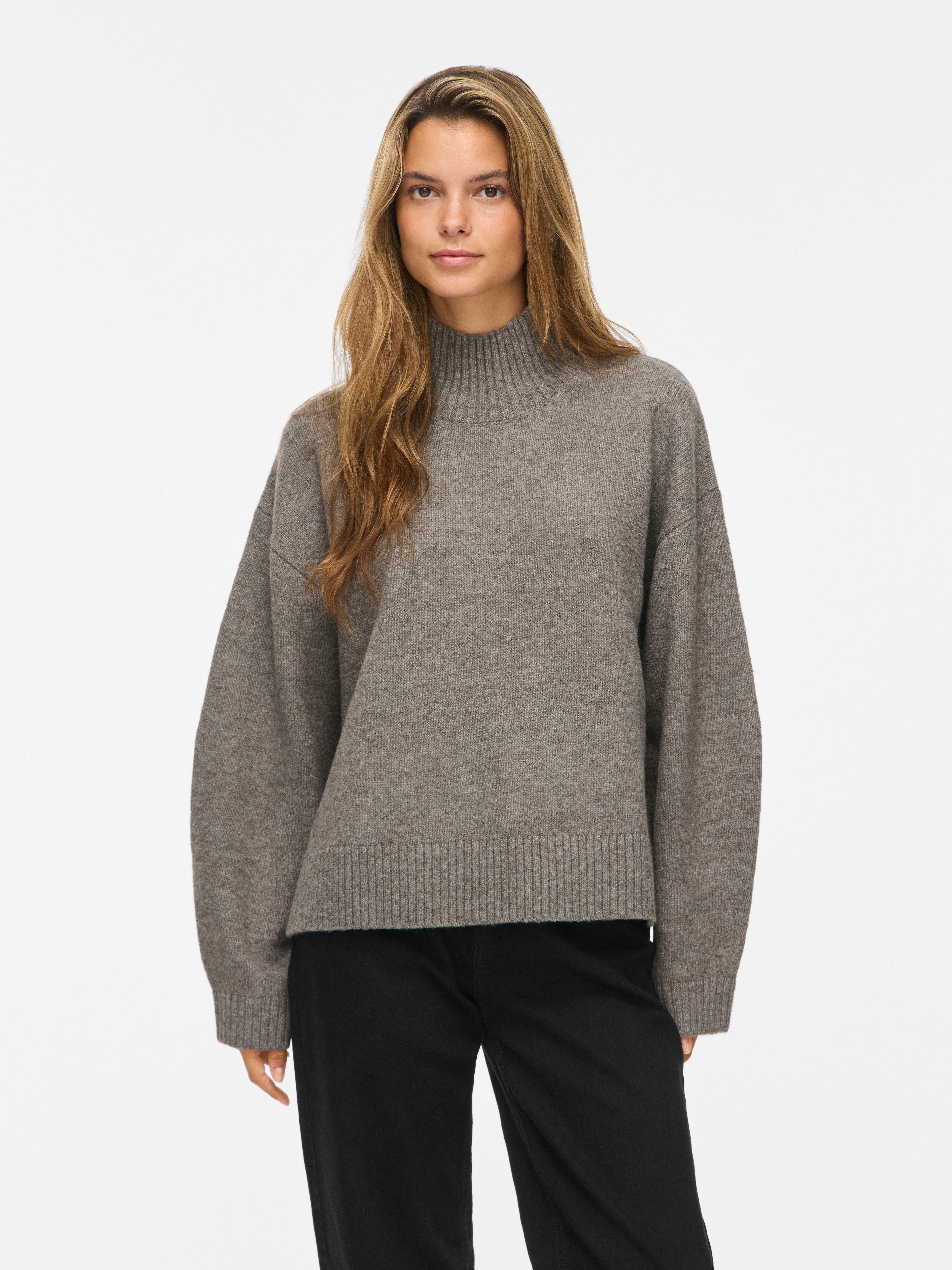 Vila Strickpullover "VISIA L/S HIGH NECK KNIT PULLOVER-NOOS" Materialmix, oversize
