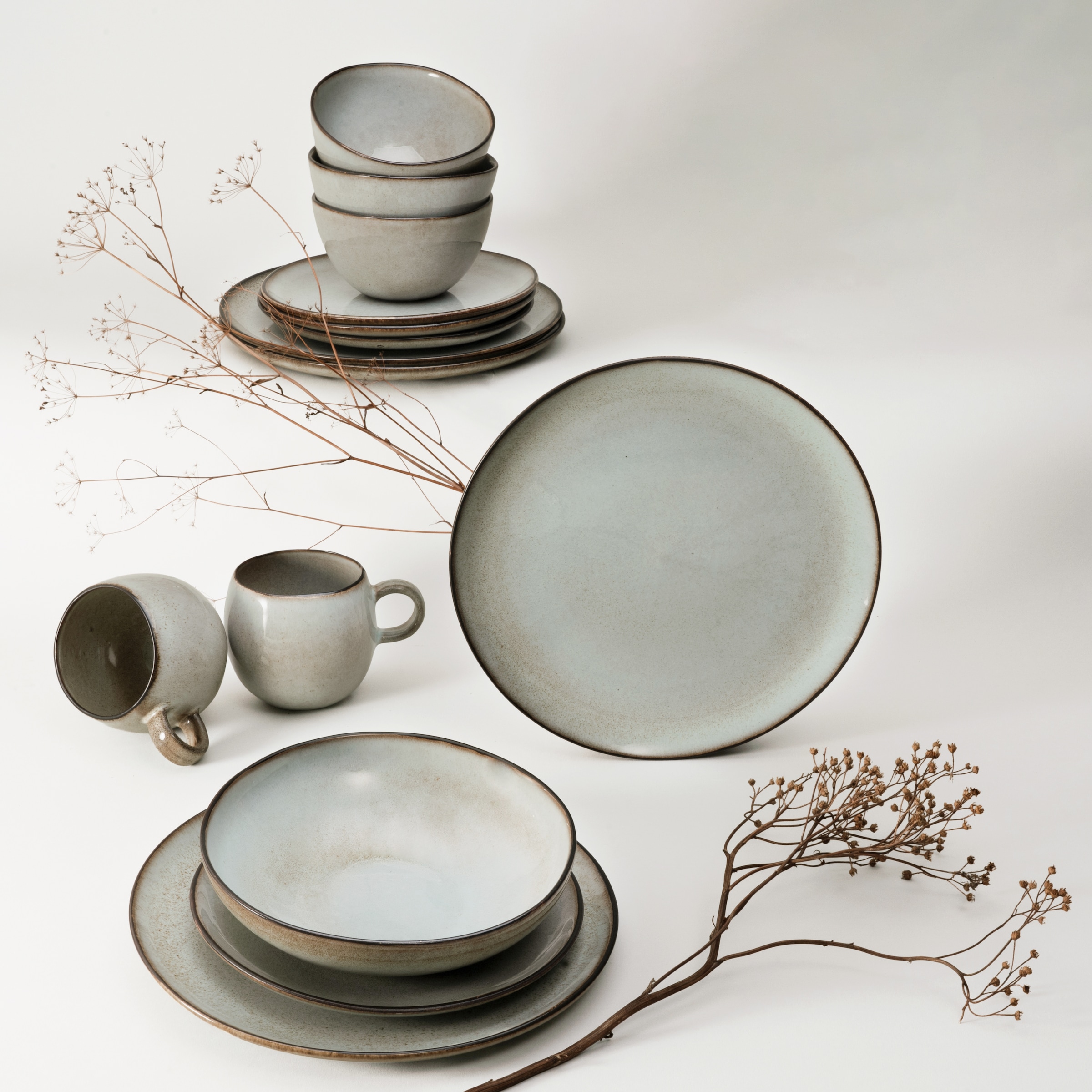 CreaTable Kombiservice »Geschirr-Set Stone Town« Service, organische Form, Handmade Charakter, 8 Teile, für 2 Personen