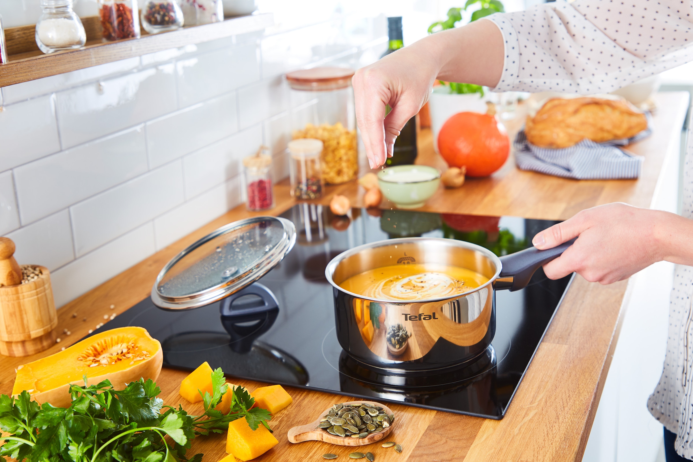 Tefal Kasserolle »Daily Cook« Edelstahl 2 Stk. tlg. 16 cm, Ausgießhilfe, Messmarkierungen, Induktion, backofenfest