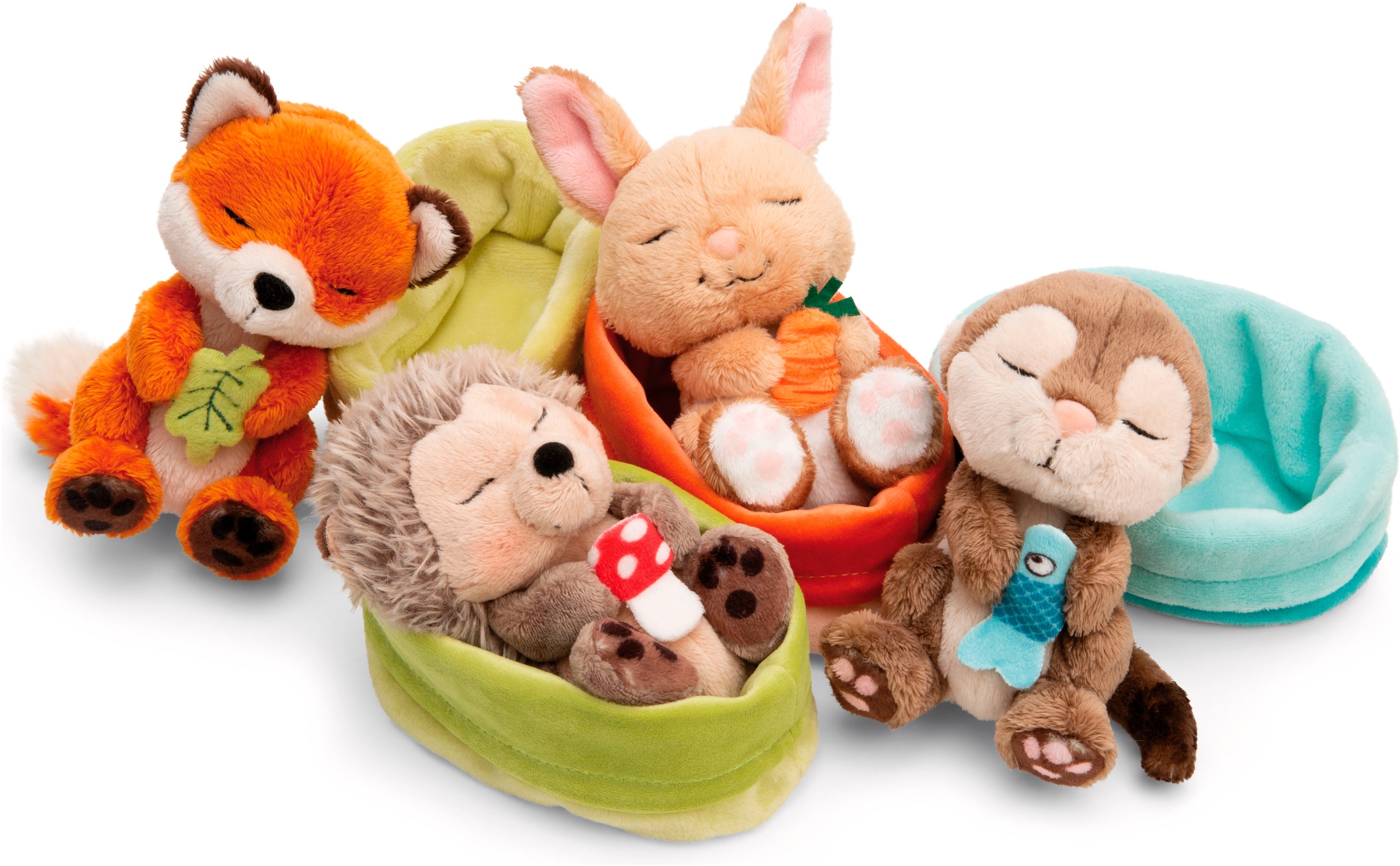 Nici Kuscheltier »Sleeping Pets GREEN, Hase mit Karotte 12 cm peach«, schlafend im Körbchen