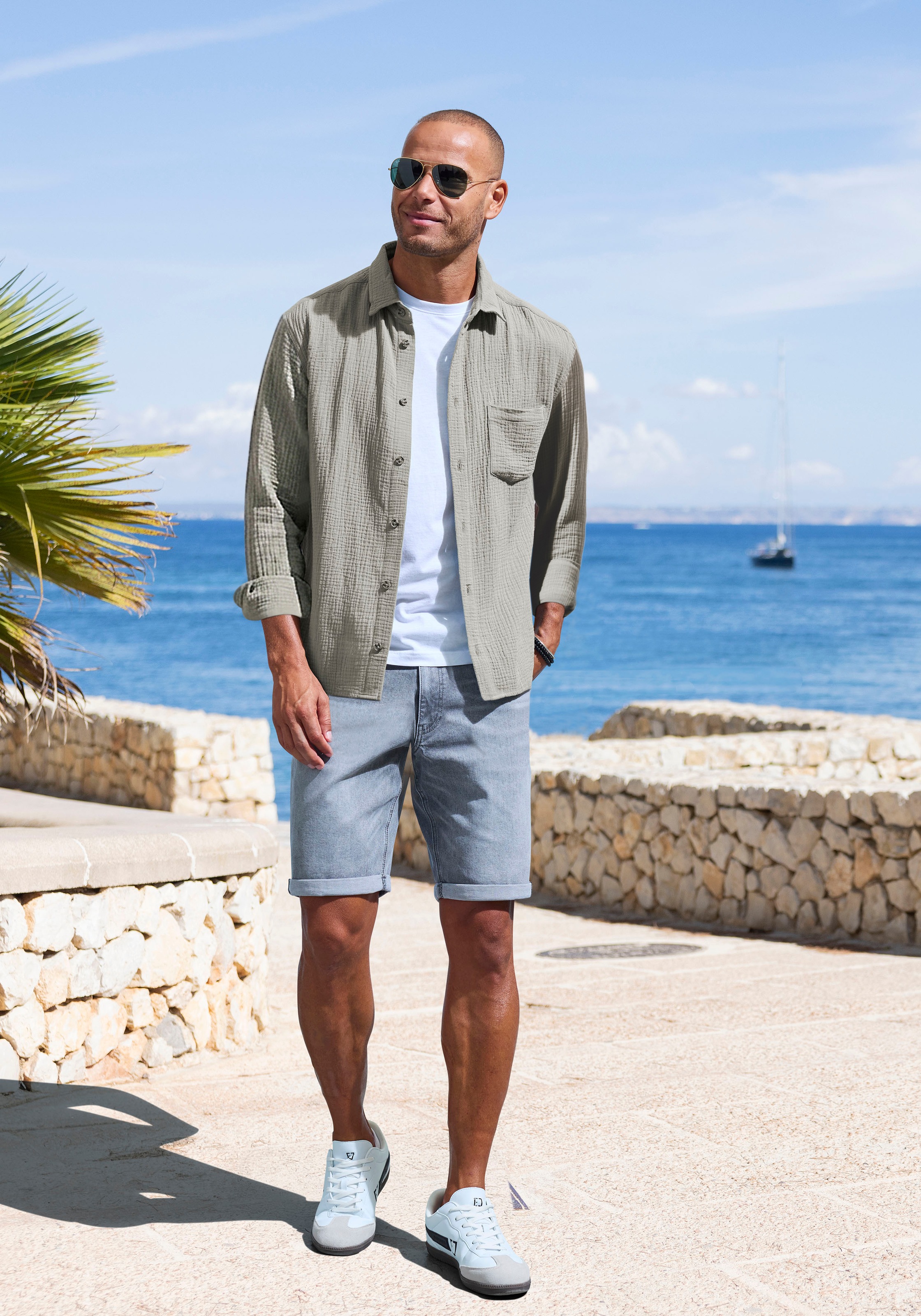 Beachtime Langarmhemd »Regular fit« Langarm, Freizeithemd aus Musselin-Ware