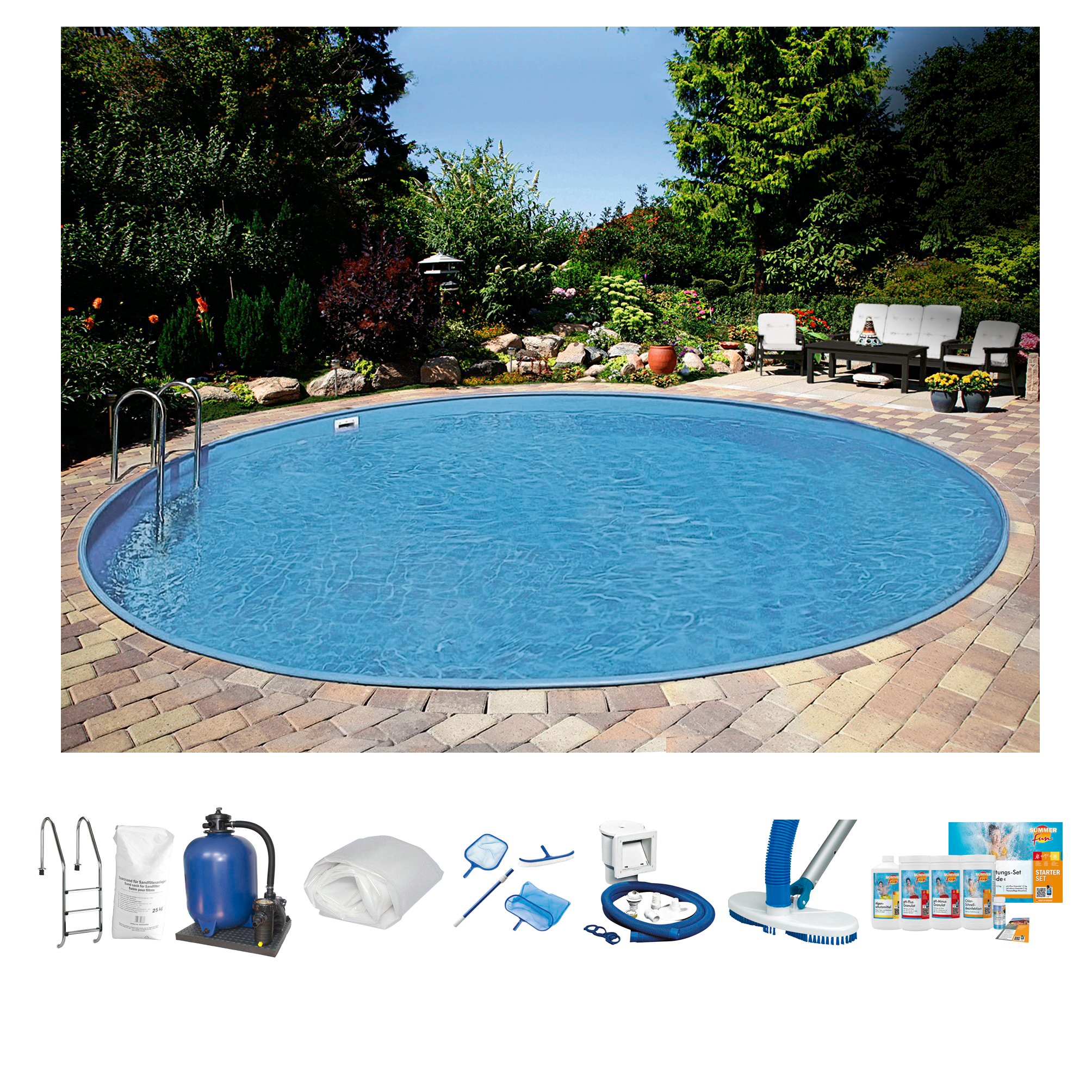 Clear Pool Rundpool "PREMIUM IBIZA", (Komplett-Set, 10 tlg.), ø500x150 cm inkl. umfangreichem Zubehör