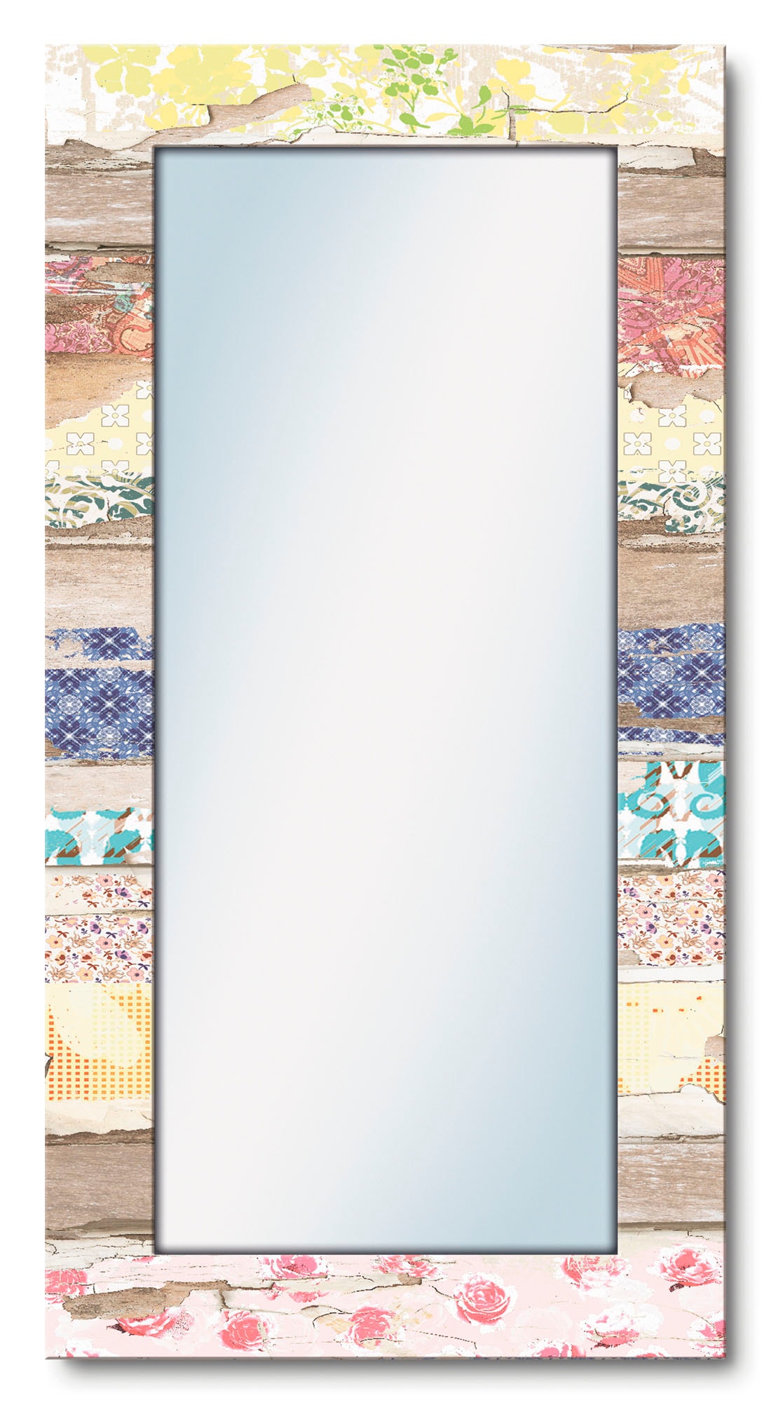 Artland Dekospiegel »Verschiedene Muster auf Holz«, gerahmter Ganzkörperspiegel, Wanspiegel mit Motivrahmen, modern